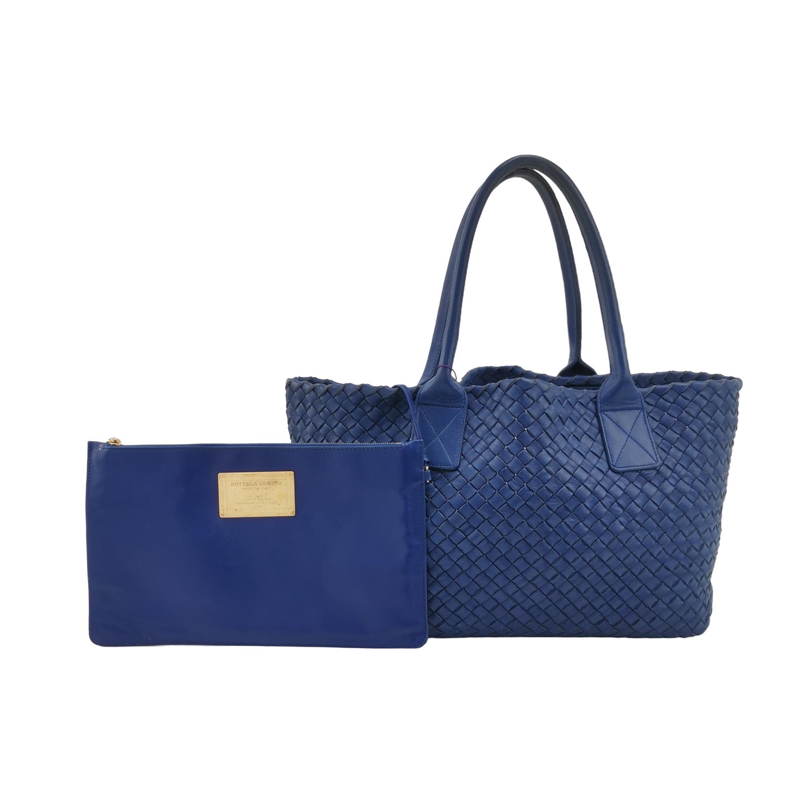 Bottega Veneta Cabat Small Intreccio Leather Tote Bag Navy Blue
