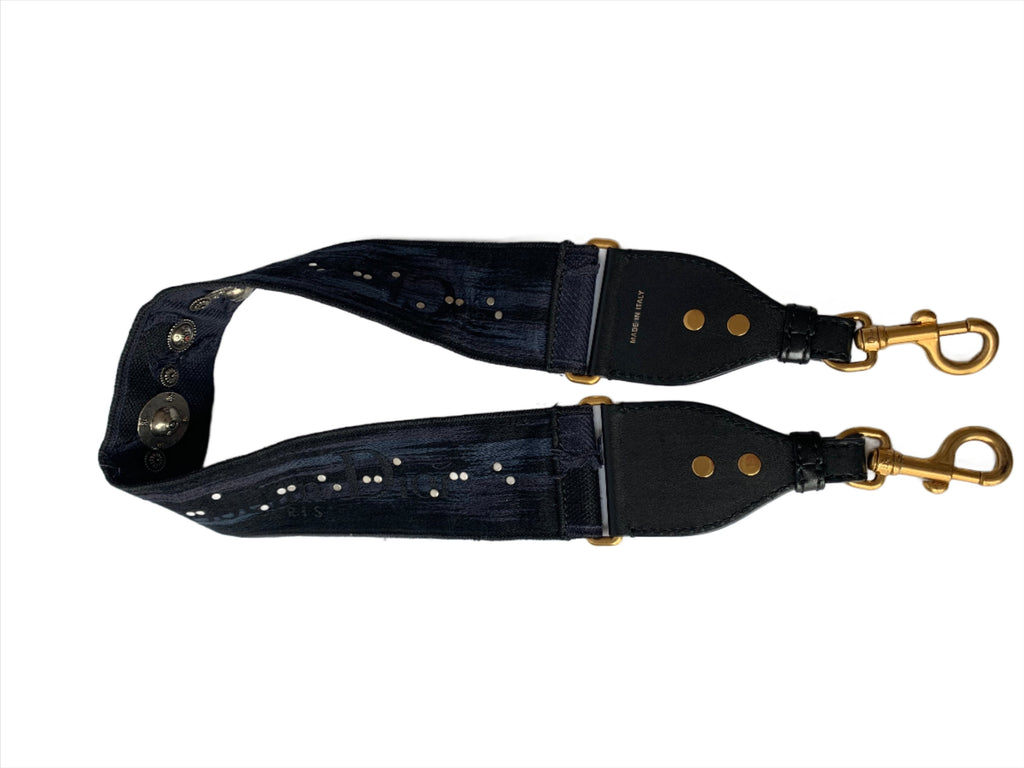 Dior Saddle Strap Navy canvas with Dior Logo and Metal