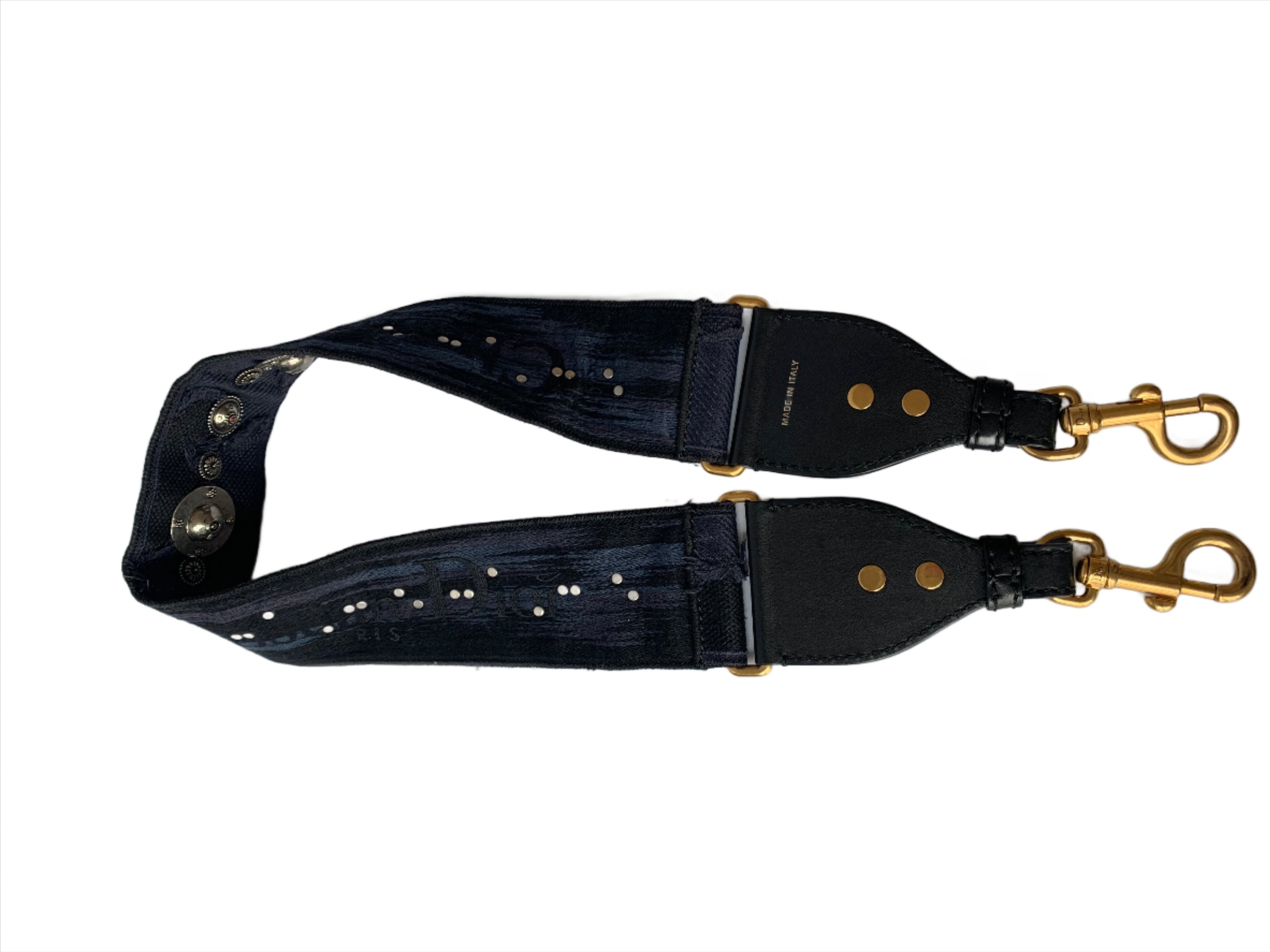 Dior Saddle Strap Navy canvas with Dior Logo and Metal