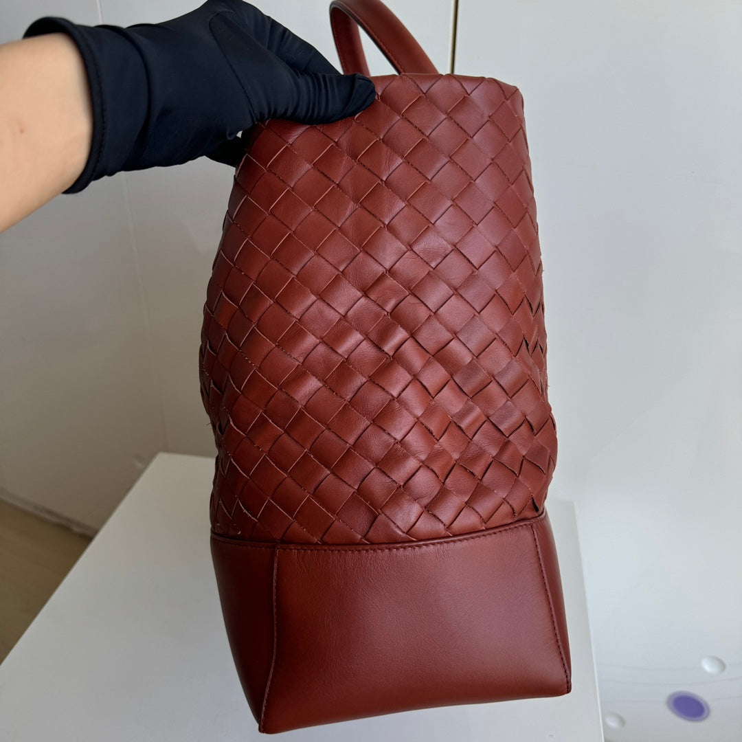 Bottega Veneta Cabat Large Intreccio Leather Tote Bag Burgundy Brick Red