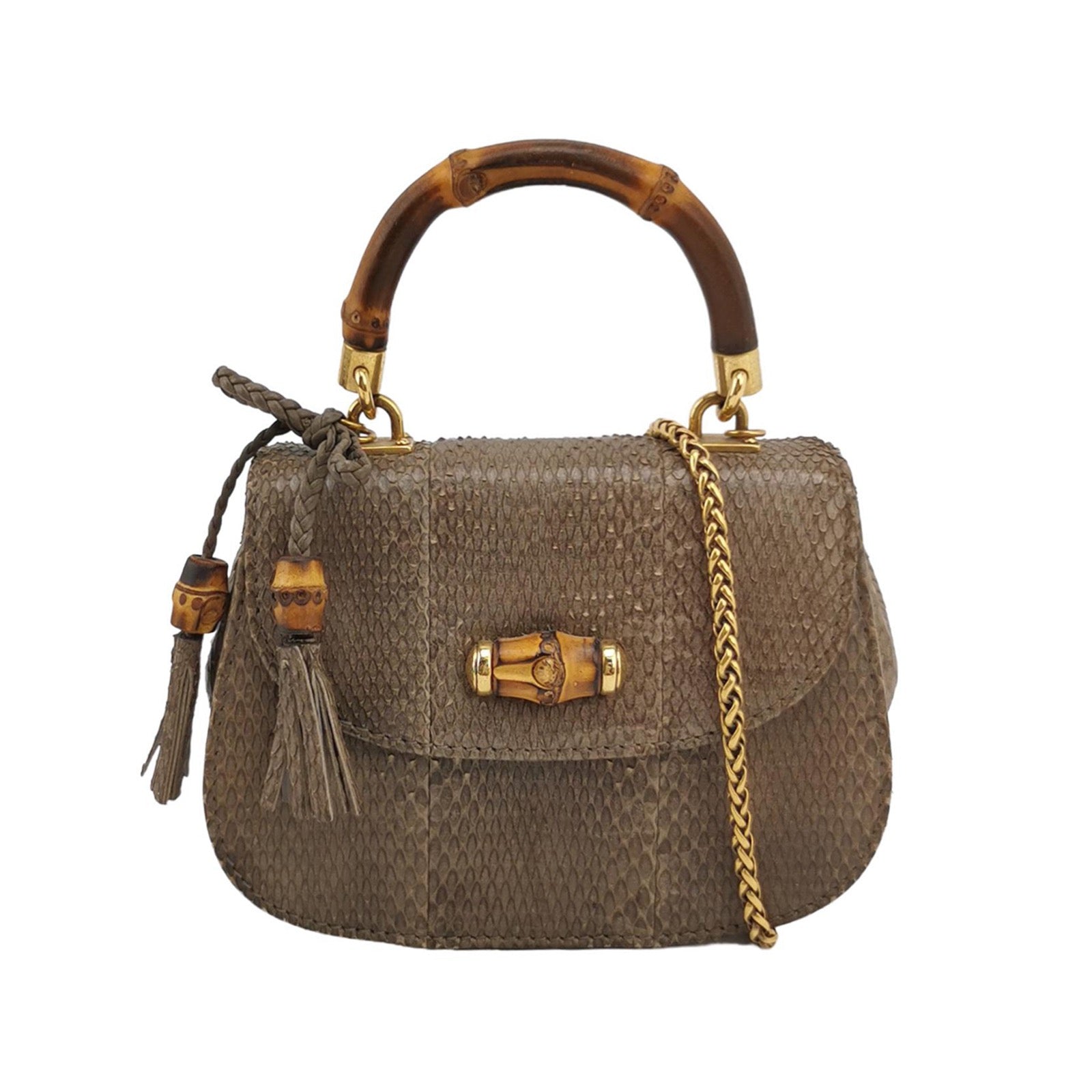 Gucci Bamboo 1947 Night Mini Python Snake Skin Evening Bag with Chain