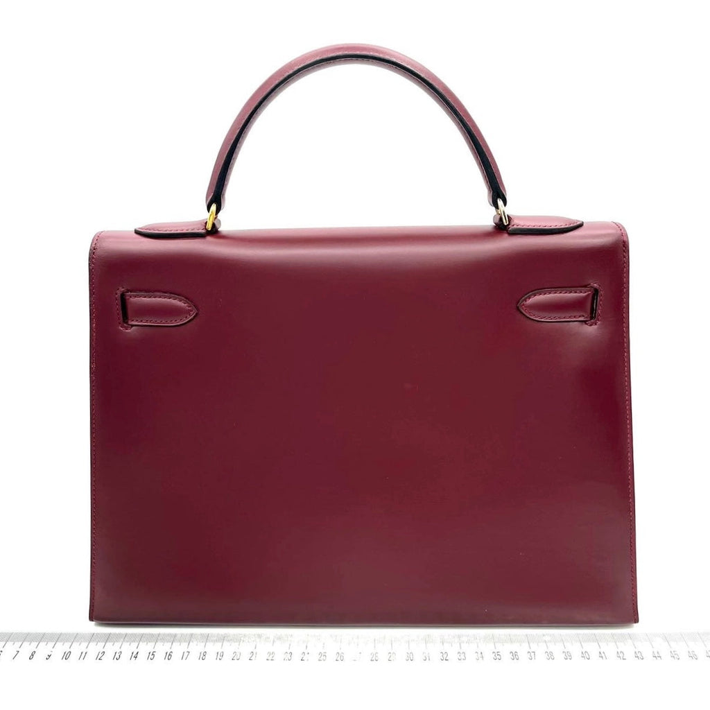 Hermès Kelly 32 Sellier Burgundy Box Leather Gold HW 1978
