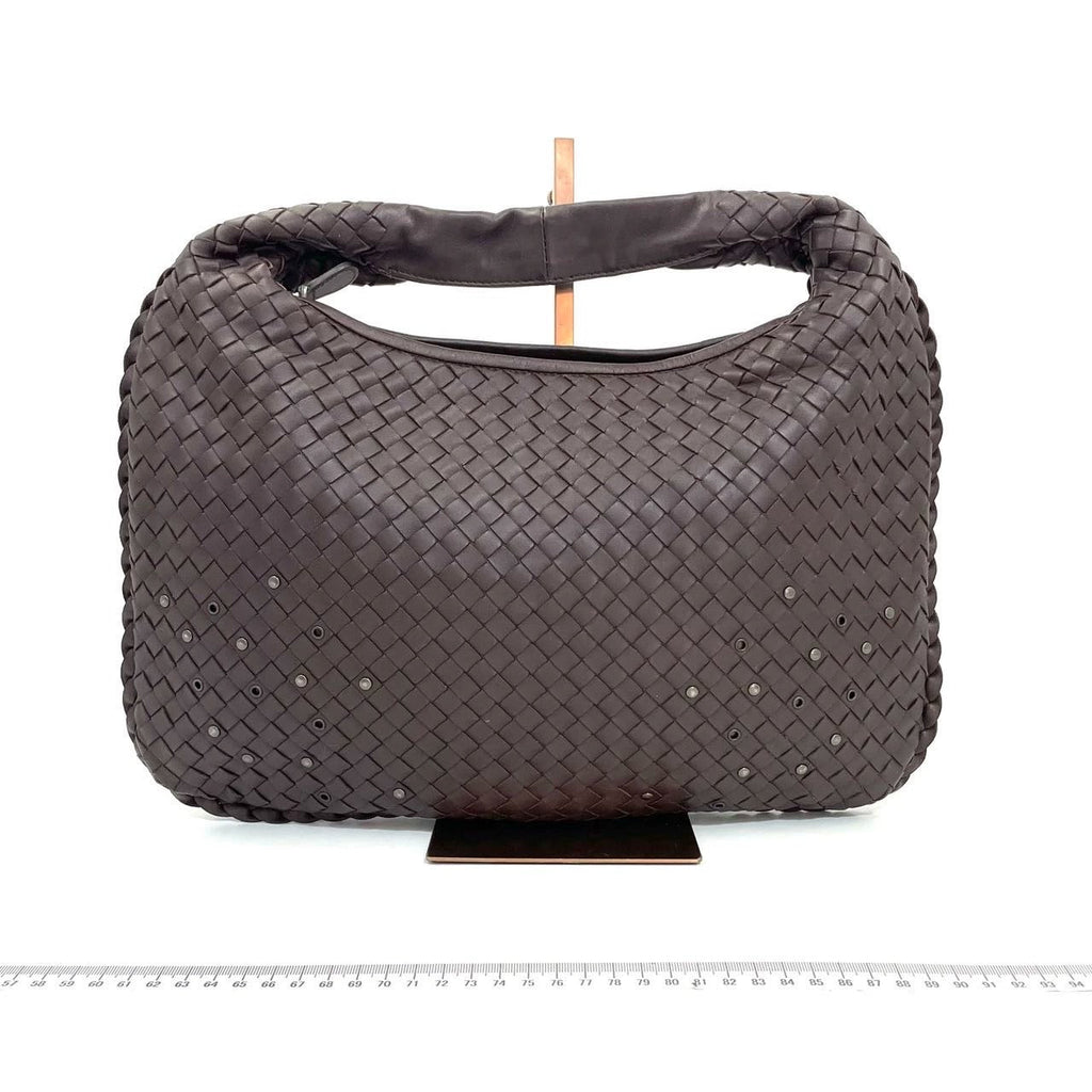 Bottega Veneta Intrecciato Hobo Medium Dark Chocolate Brown leather with Metal Studs 40cm