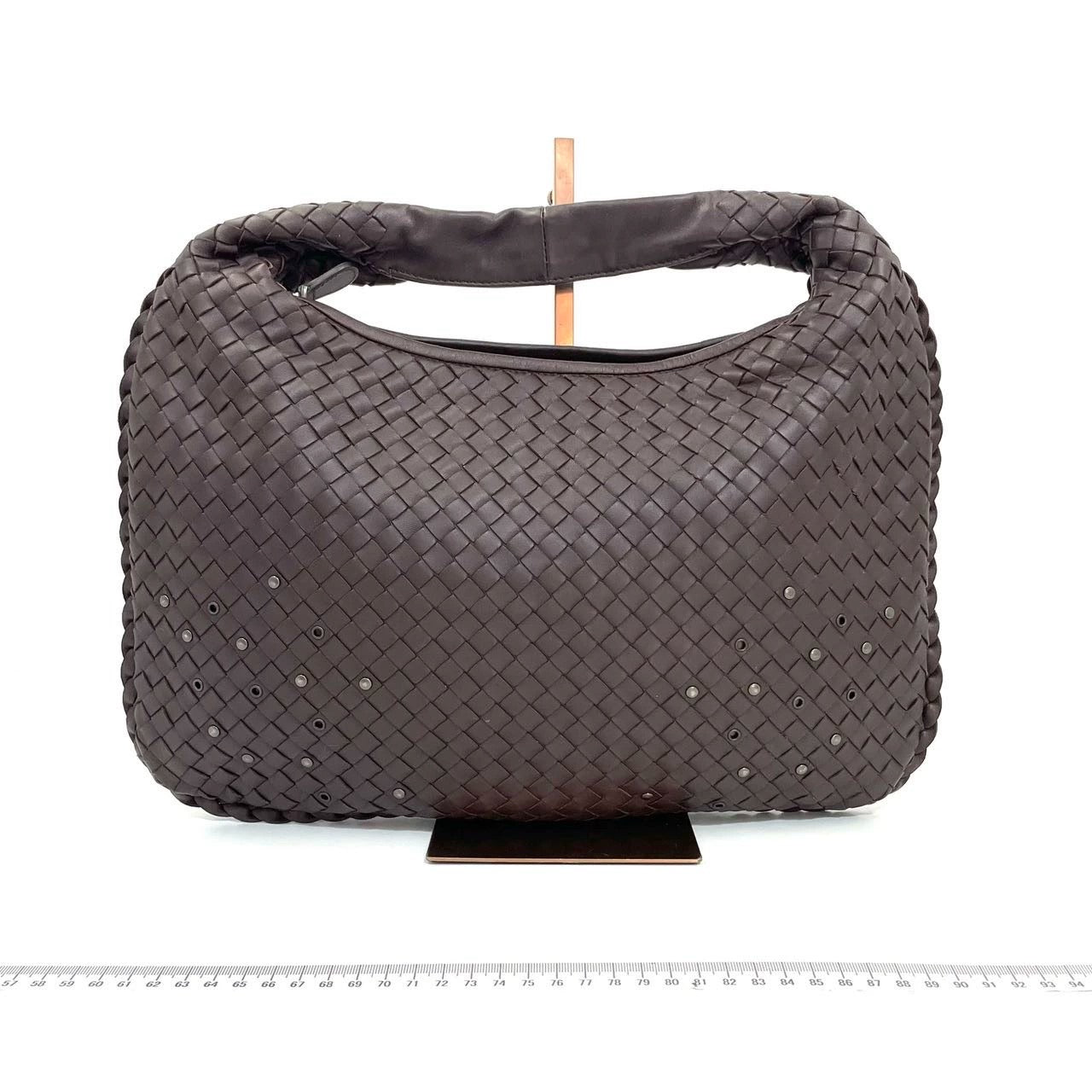 Bottega Veneta Intrecciato Hobo Medium Dark Chocolate Brown leather with Metal Studs 40cm