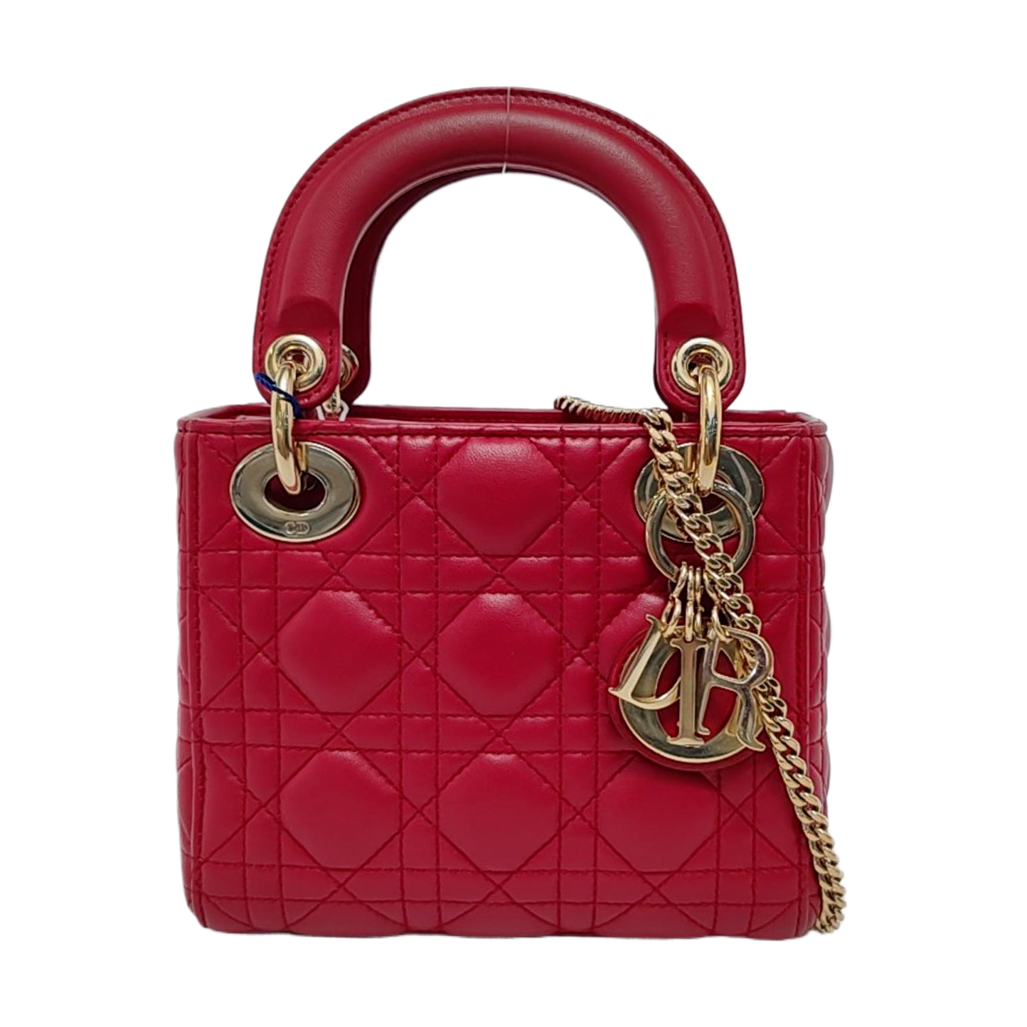 Lady Dior Mini Red Lambskin Leather Gold HW Chain Strap