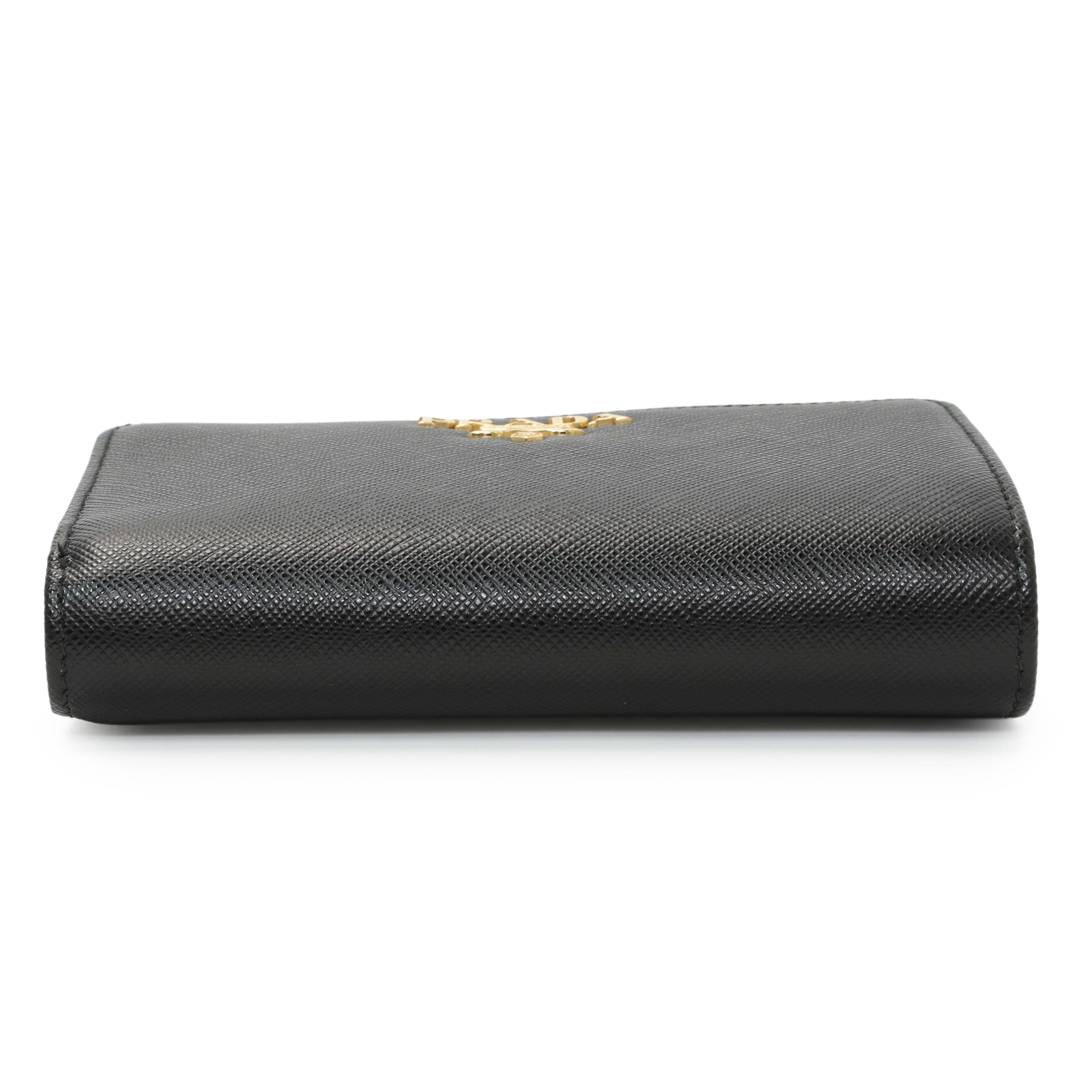 Prada Black Saffiano Compact Wallet