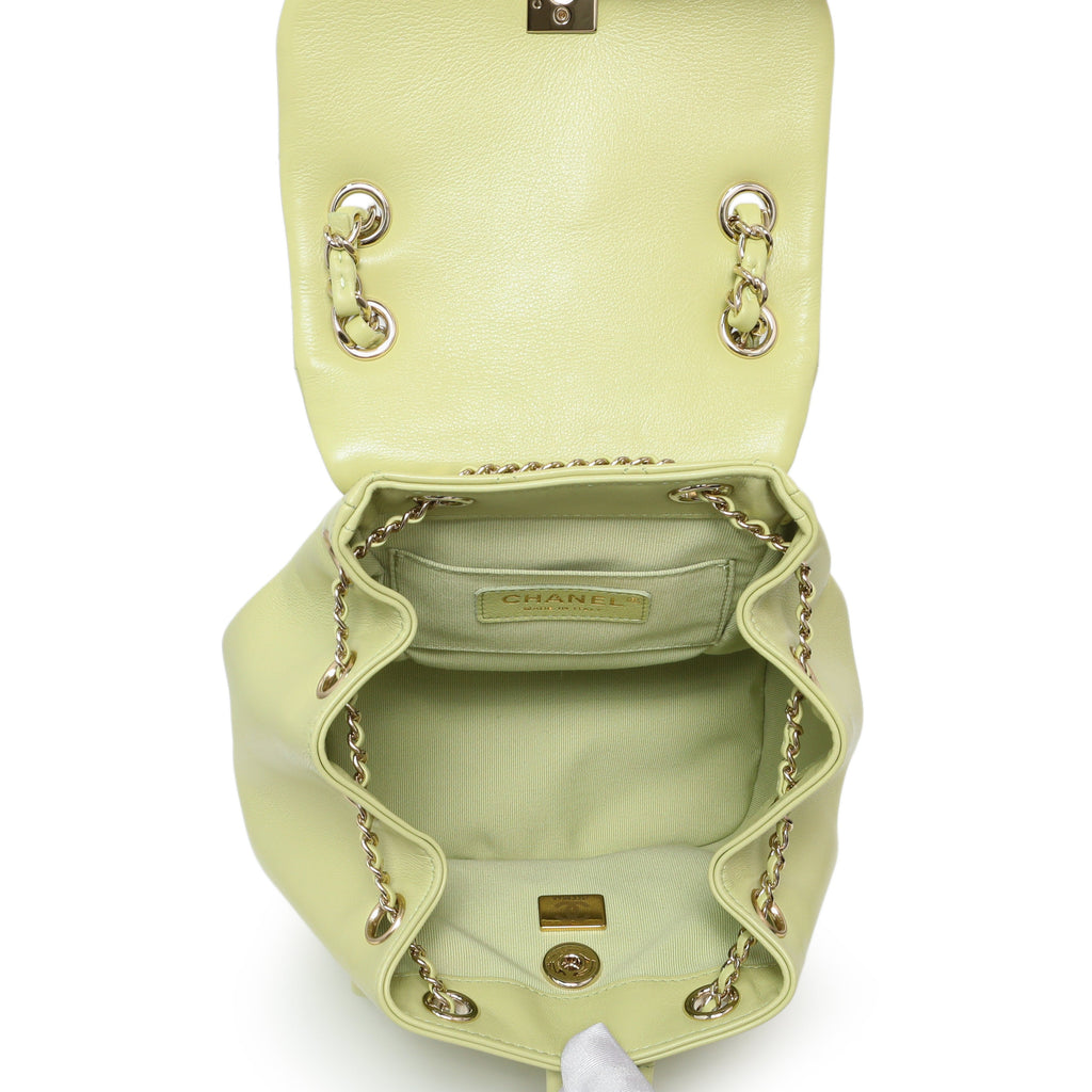 Chanel Green Quilted Lambskin Small Duma Drawstring Backpack