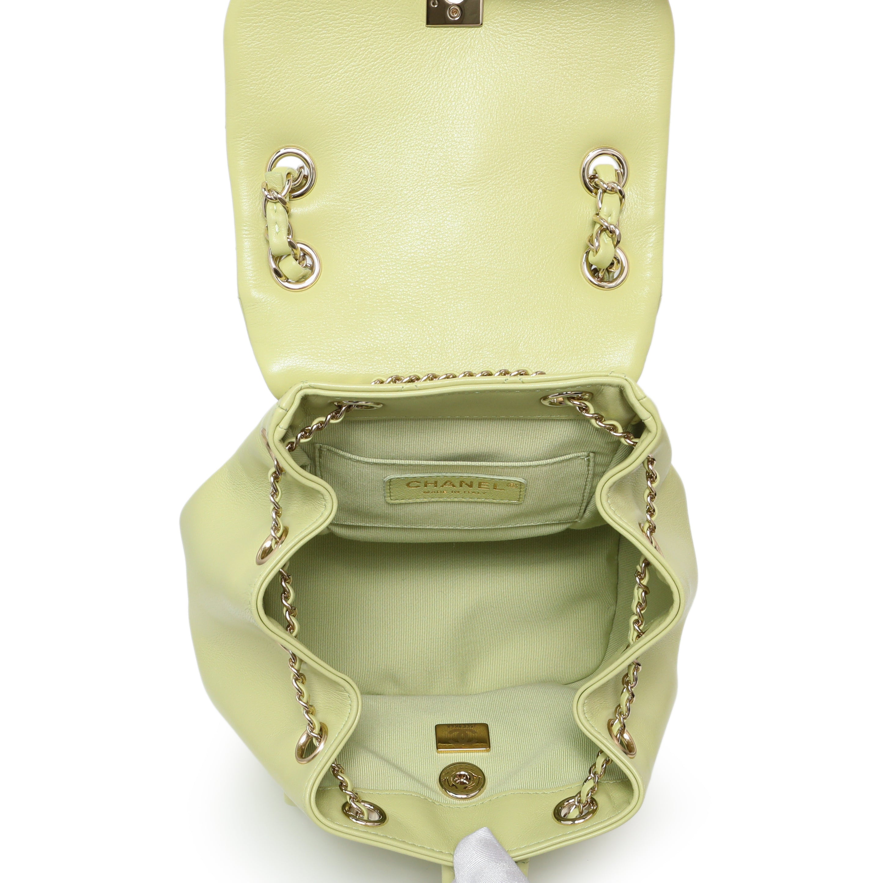 Chanel Green Quilted Lambskin Small Duma Drawstring Backpack