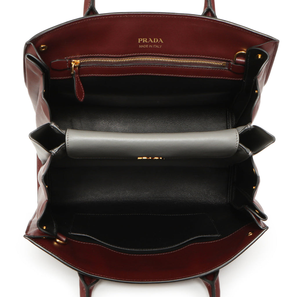 Prada Burgundy Saffiano City Calfskin Bibliotheque Top Handle