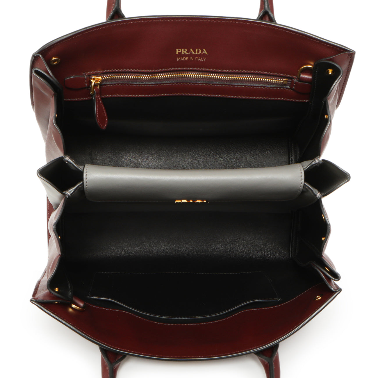 Prada Burgundy Saffiano City Calfskin Bibliotheque Top Handle