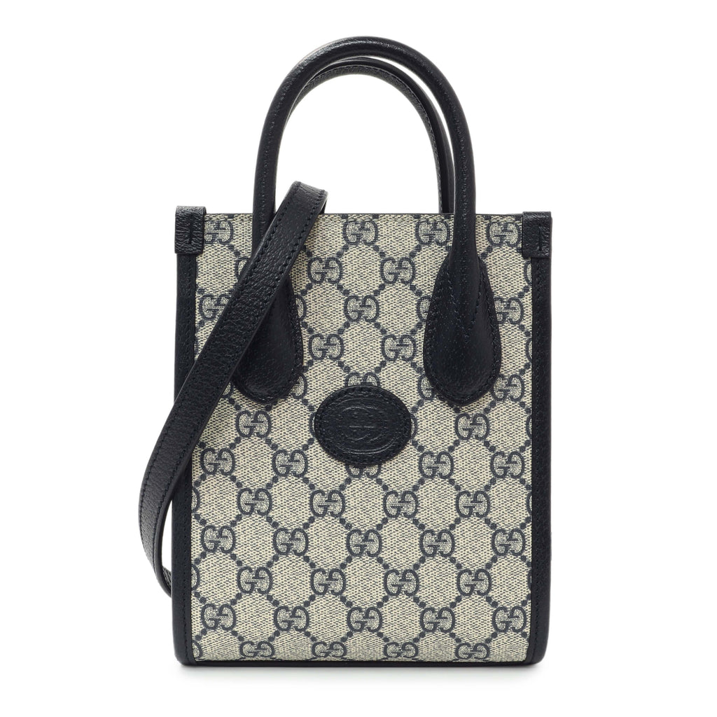 Gucci GG Supreme Monogram Textured Dollar Calfskin Mini Retro Interlocking G Tote