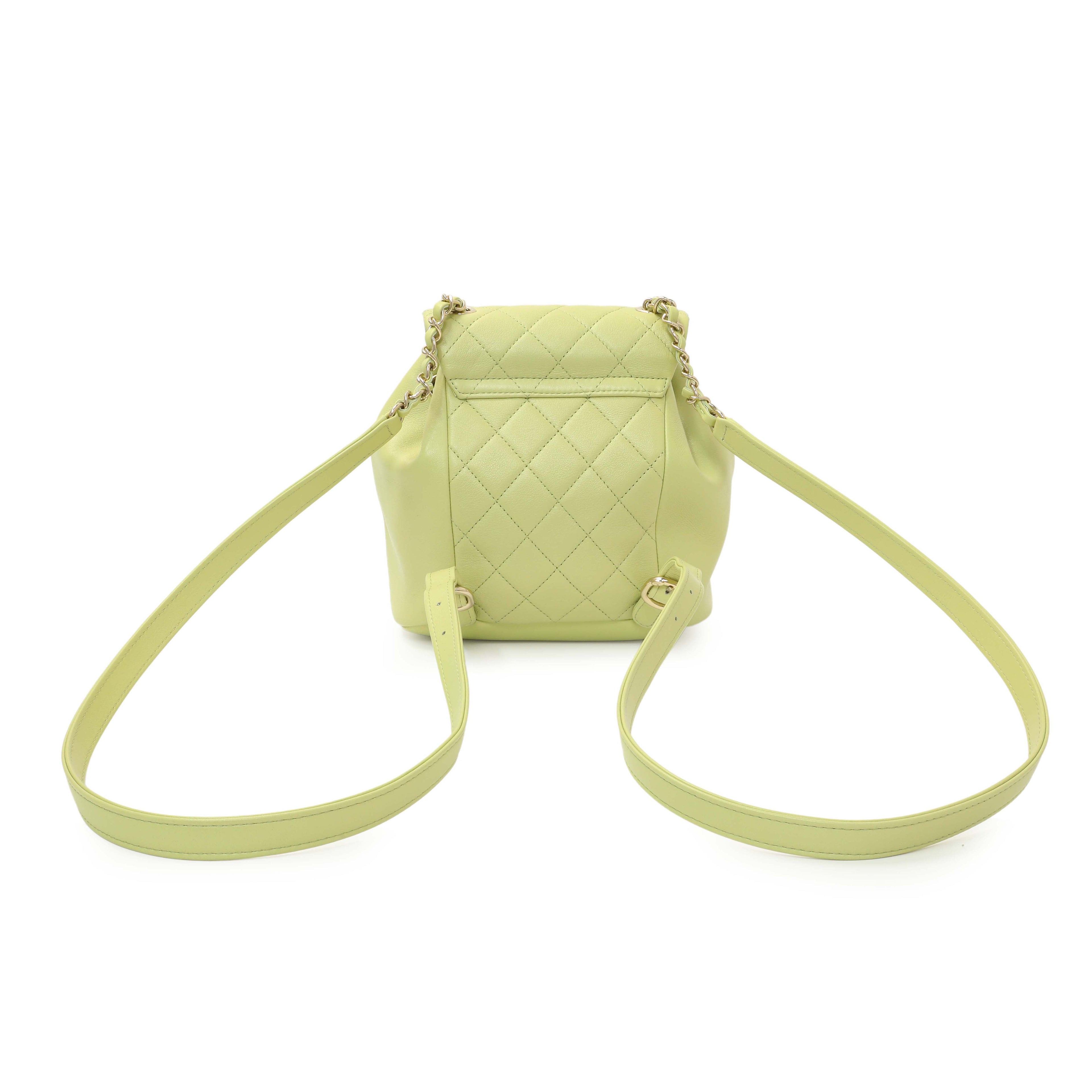 Chanel Green Quilted Lambskin Small Duma Drawstring Backpack