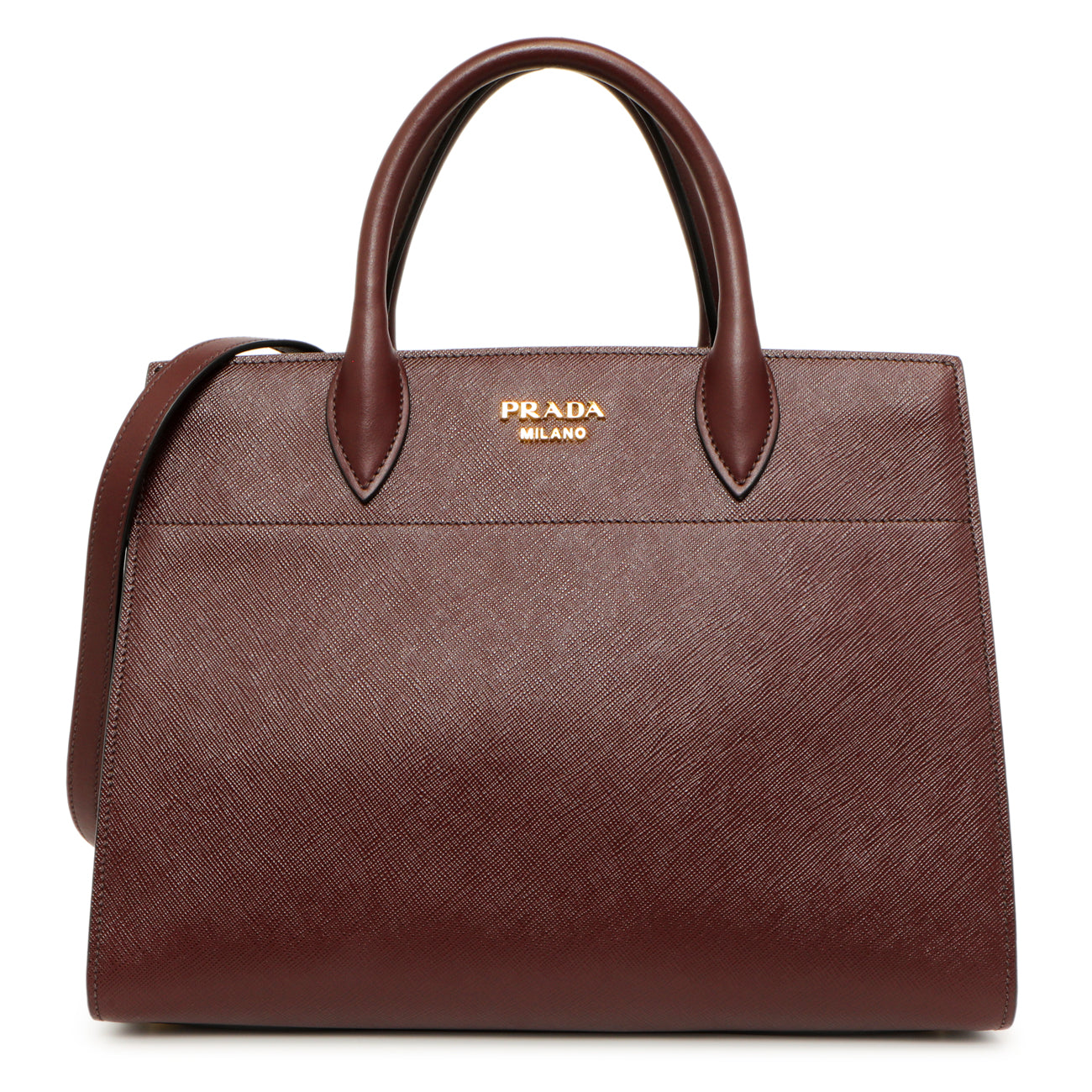 Prada Burgundy Saffiano City Calfskin Bibliotheque Top Handle