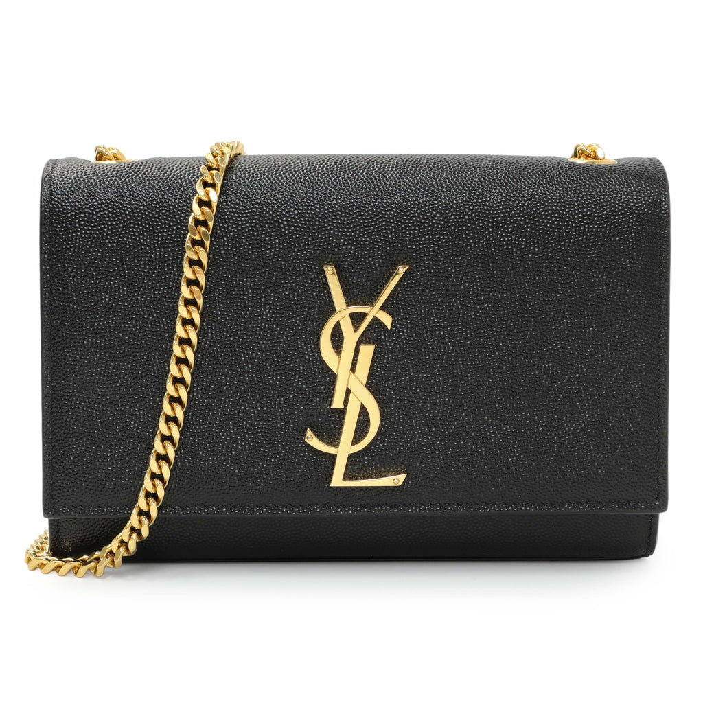 Saint Laurent Black Grain De Poudre Small Monogram Kate Satchel