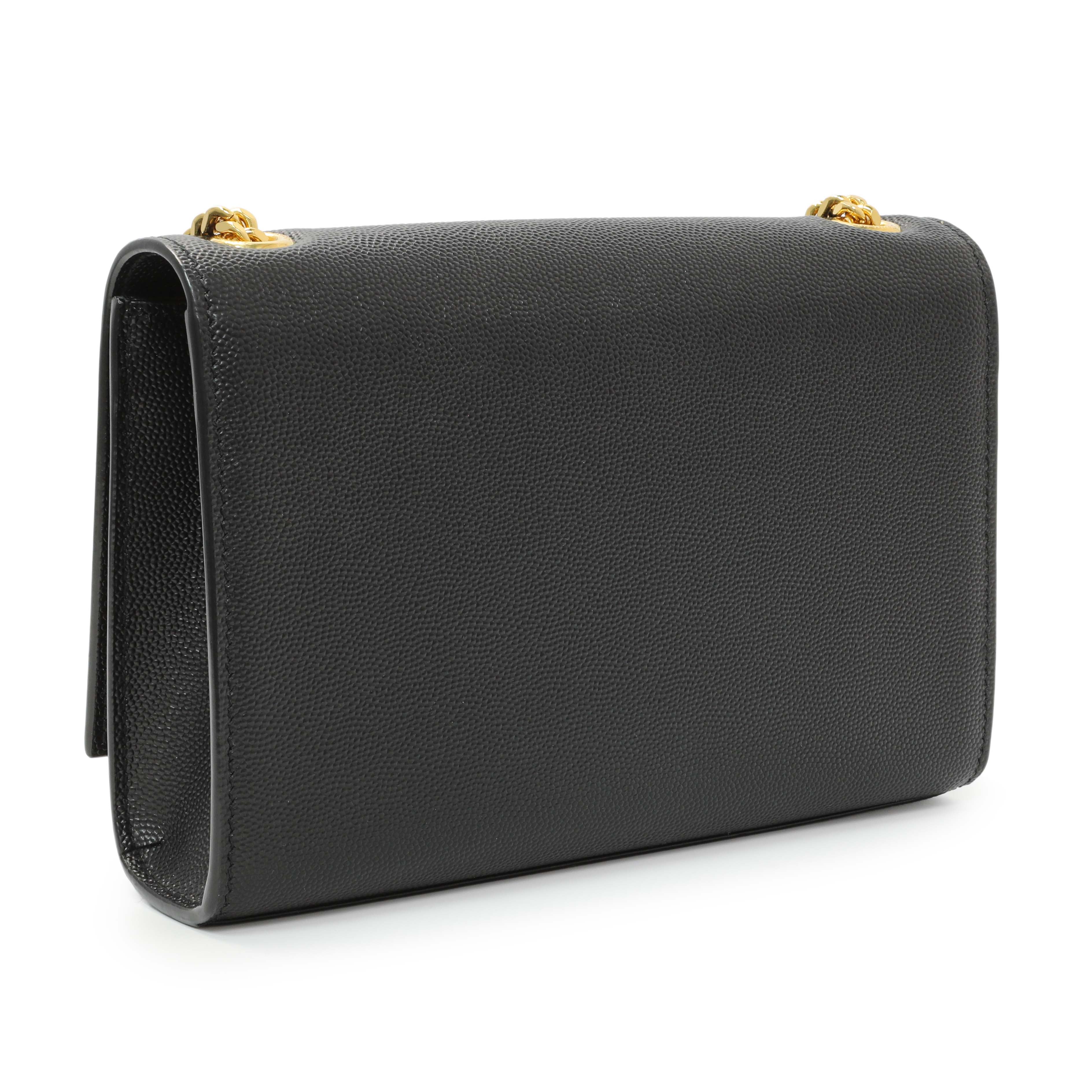 Saint Laurent Black Grain De Poudre Small Monogram Kate Satchel