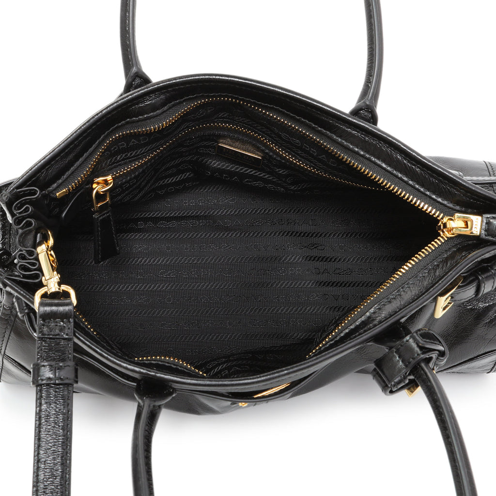 Prada Black Glossy Calfskin Triangle Medium Bonnie Shoulder Bag