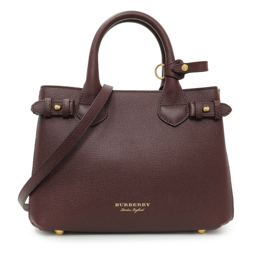 Burberry Burgundy Calfskin House Check Small Banner Tote