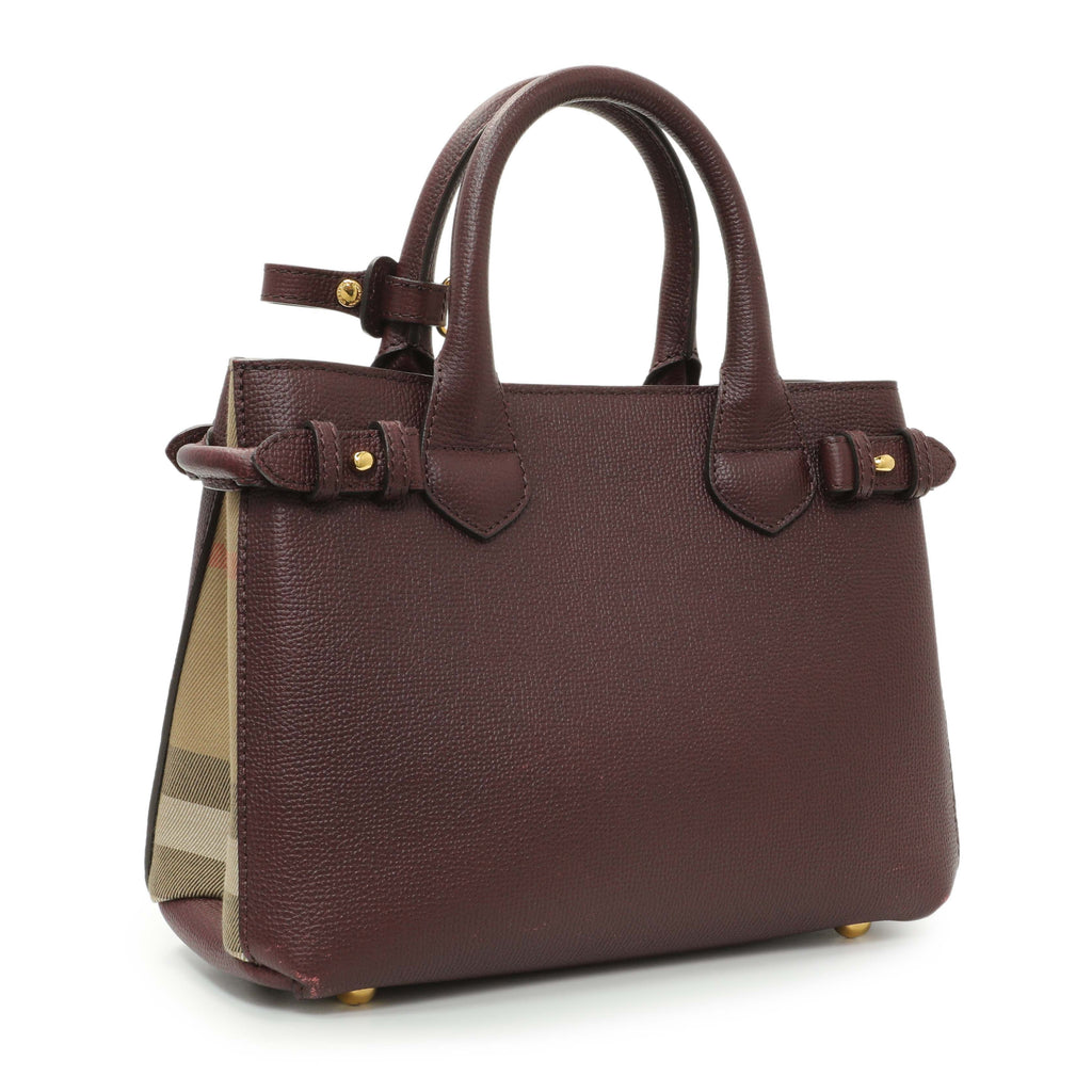 Burberry Burgundy Calfskin House Check Small Banner Tote