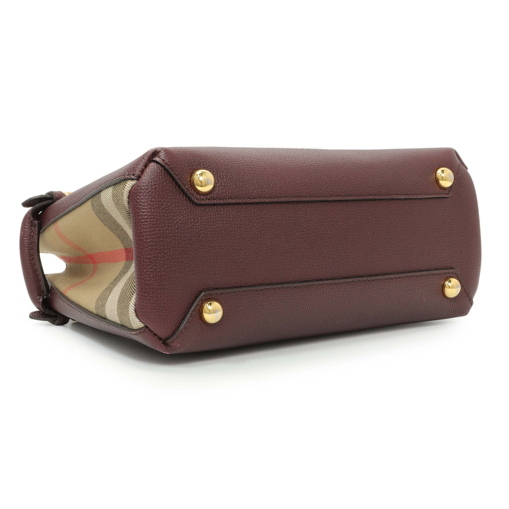 Burberry Burgundy Calfskin House Check Small Banner Tote
