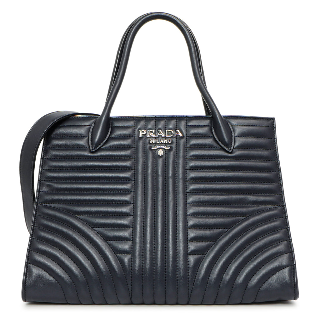 Prada Navy Soft Calfskin Impunture Diagramme Tote
