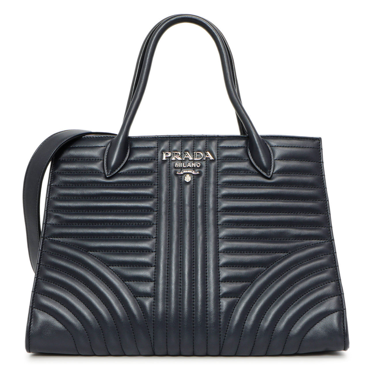 Prada Navy Soft Calfskin Impunture Diagramme Tote