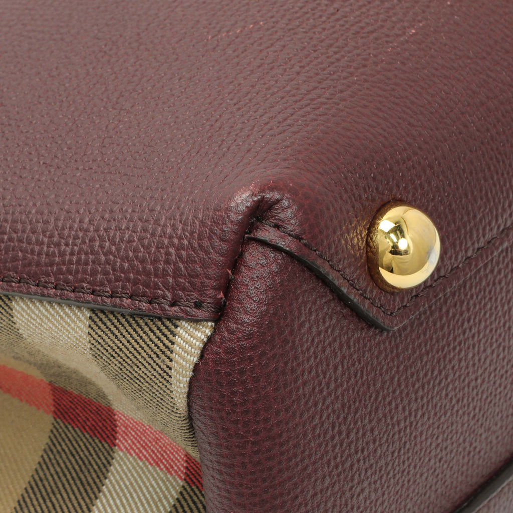Burberry Burgundy Calfskin House Check Small Banner Tote