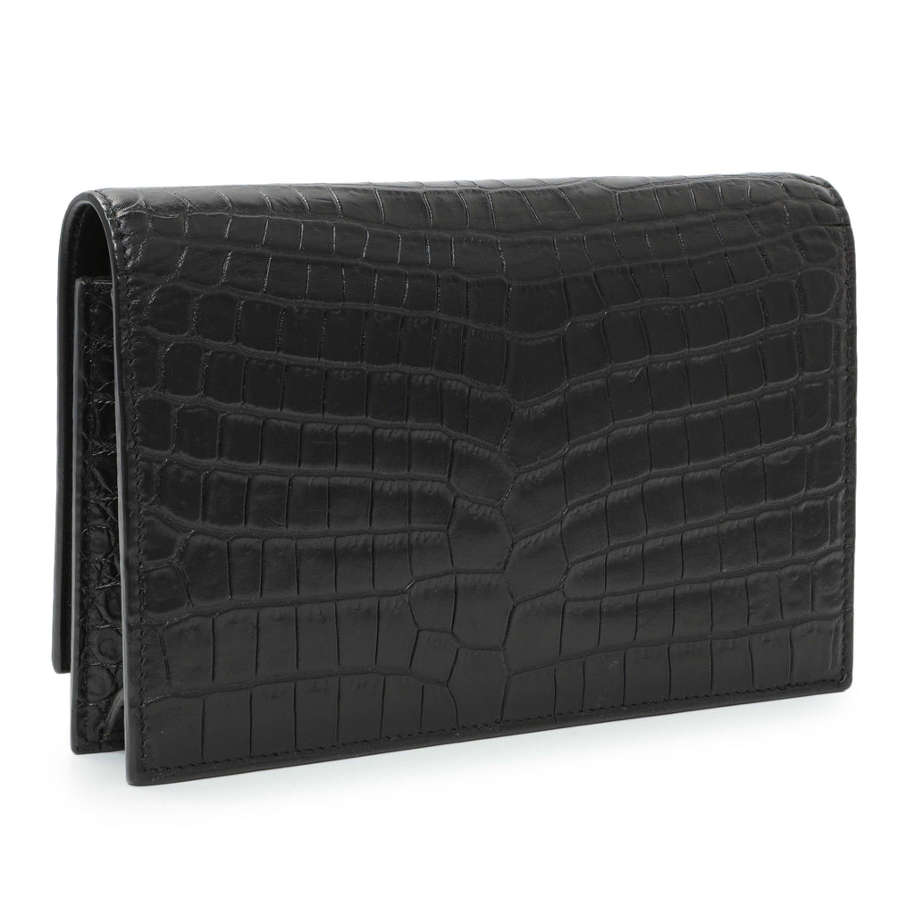 Saint Laurent Black Crocodile Embossed Calfskin Kate Monogram Tassel Chain Wallet