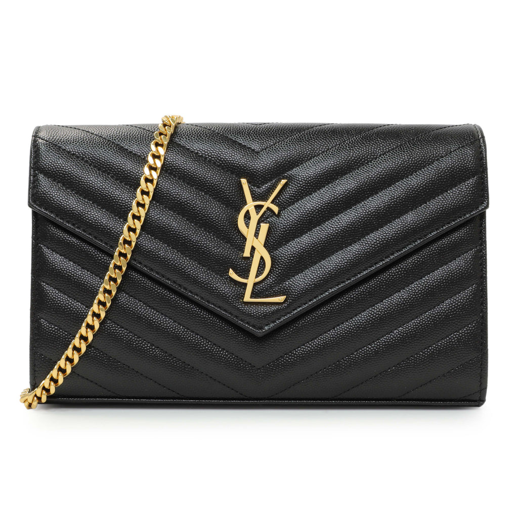 Saint Laurent Grain De Poudre Matelasse Chevron Monogram Chain Wallet