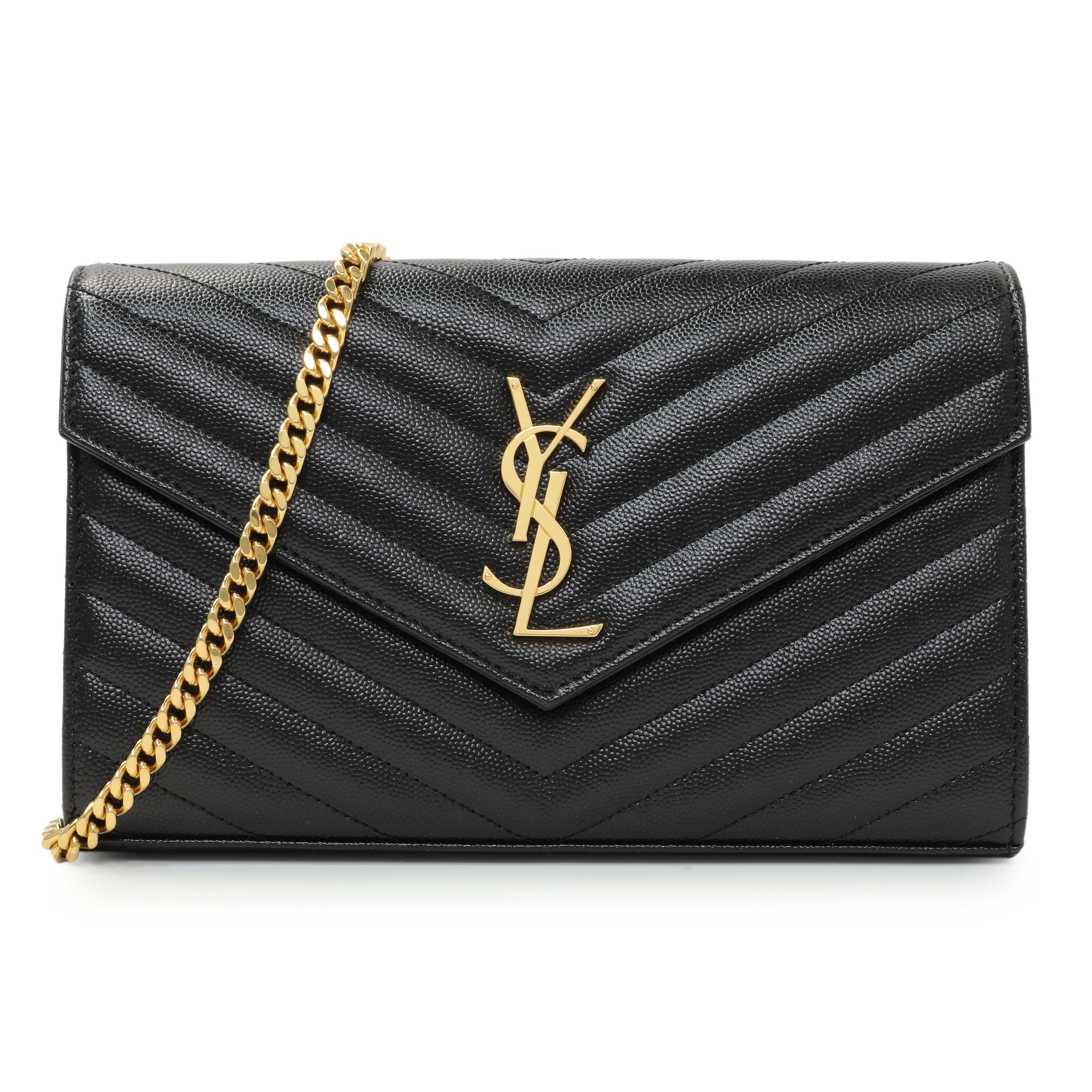 Saint Laurent Grain De Poudre Matelasse Chevron Monogram Chain Wallet