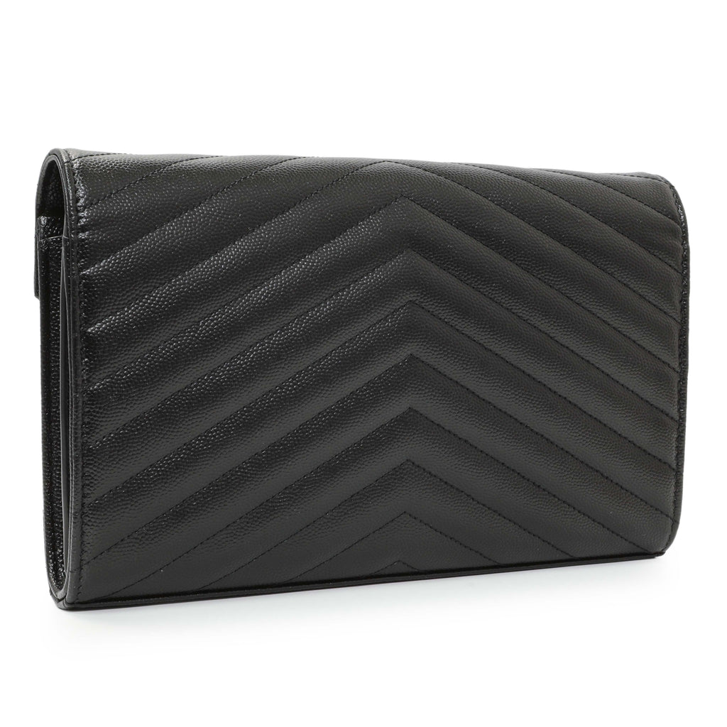 Saint Laurent Grain De Poudre Matelasse Chevron Monogram Chain Wallet