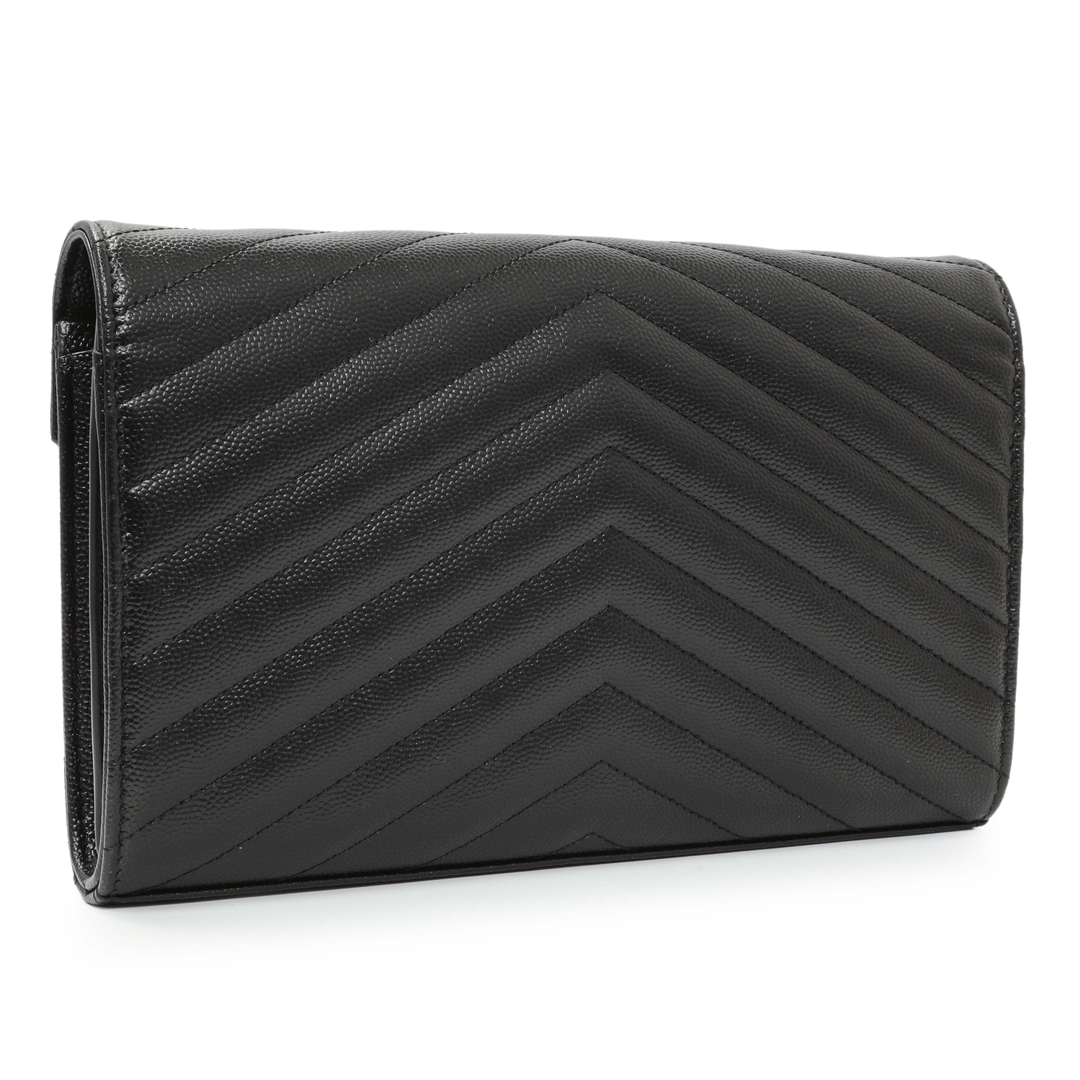 Saint Laurent Grain De Poudre Matelasse Chevron Monogram Chain Wallet