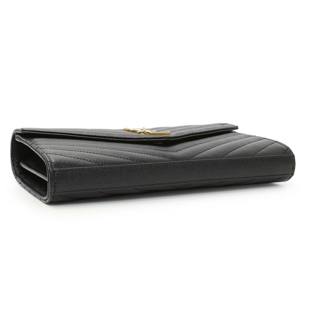 Saint Laurent Grain De Poudre Matelasse Chevron Monogram Chain Wallet