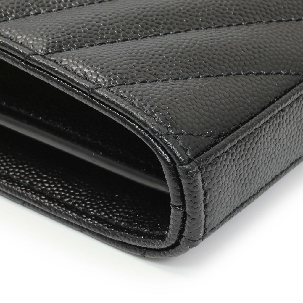 Saint Laurent Grain De Poudre Matelasse Chevron Monogram Chain Wallet