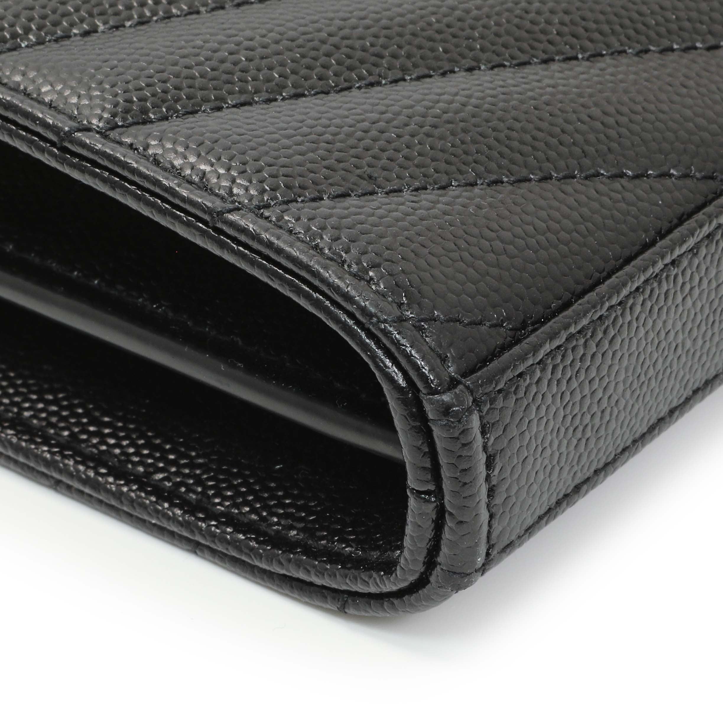 Saint Laurent Grain De Poudre Matelasse Chevron Monogram Chain Wallet