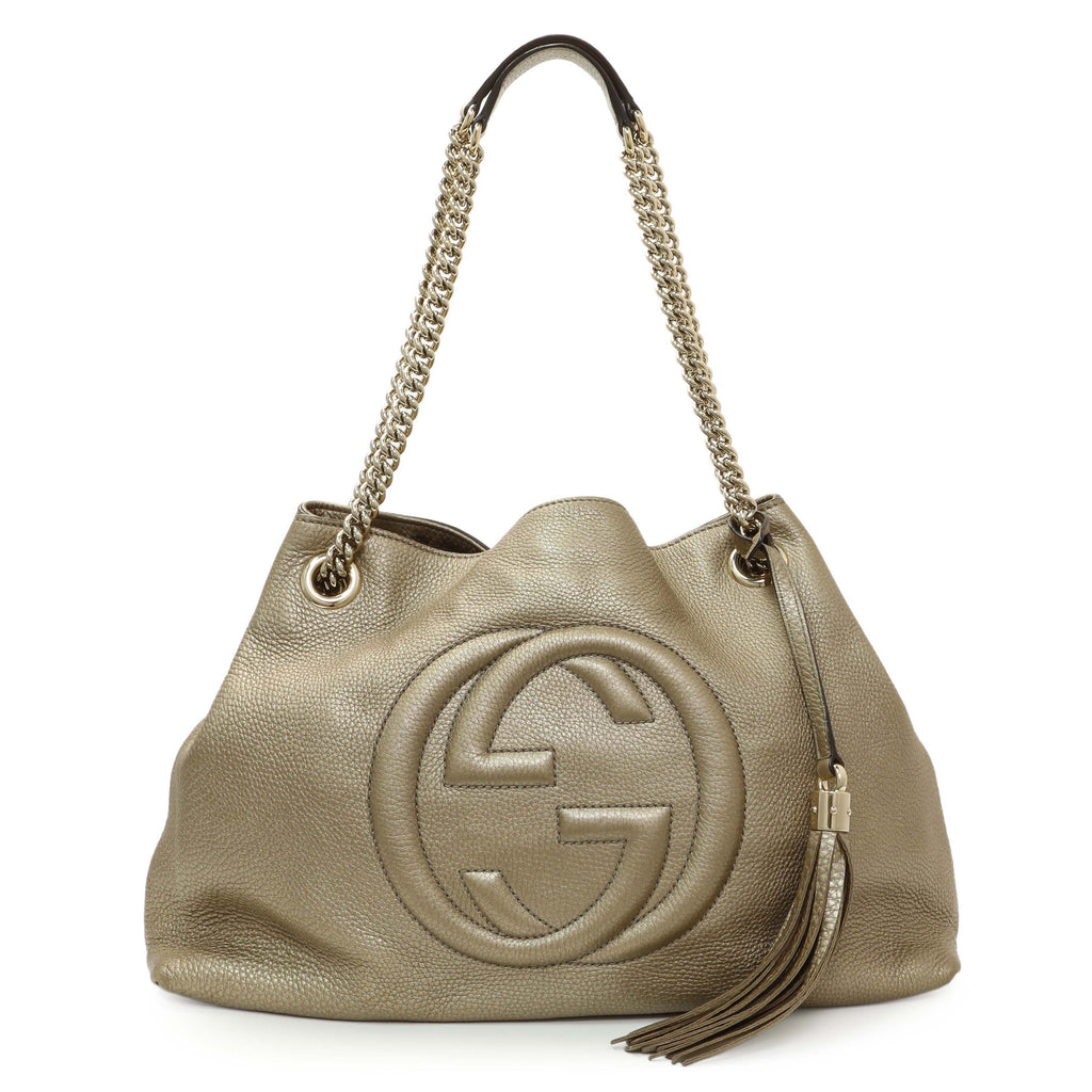 Gucci Gold Pebbled Calfskin Medium Soho Chain Shoulder Bag