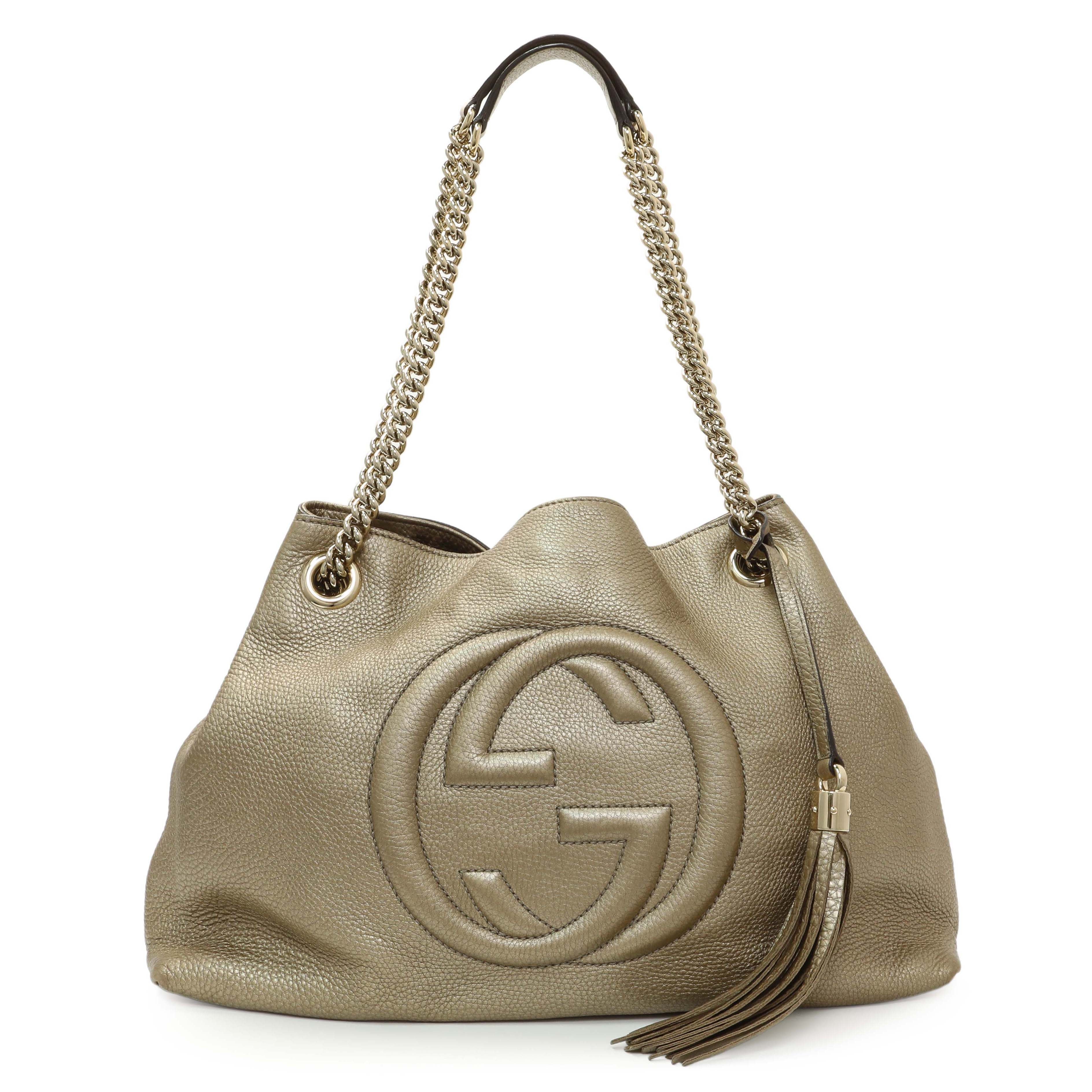 Gucci Gold Pebbled Calfskin Medium Soho Chain Shoulder Bag