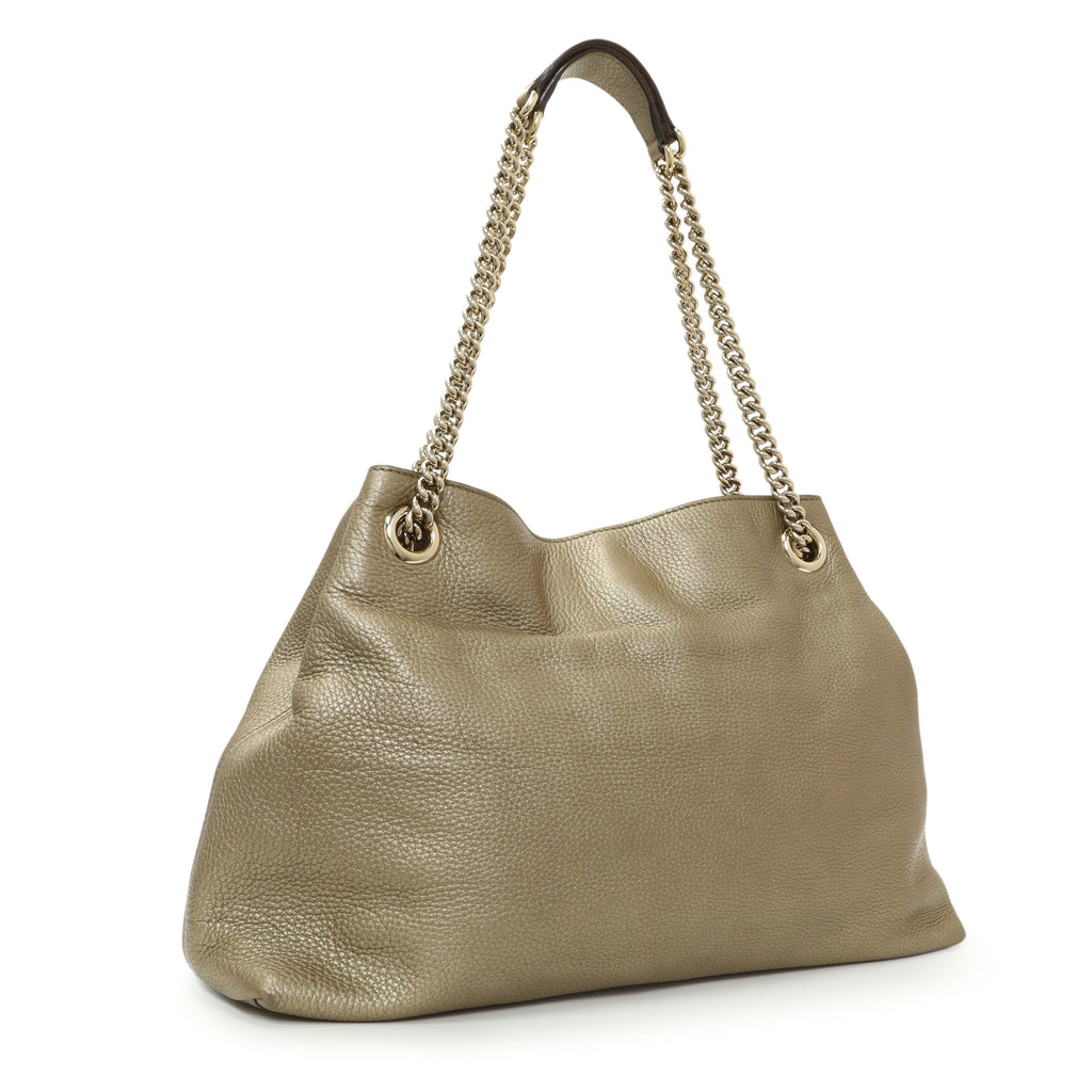 Gucci Gold Pebbled Calfskin Medium Soho Chain Shoulder Bag