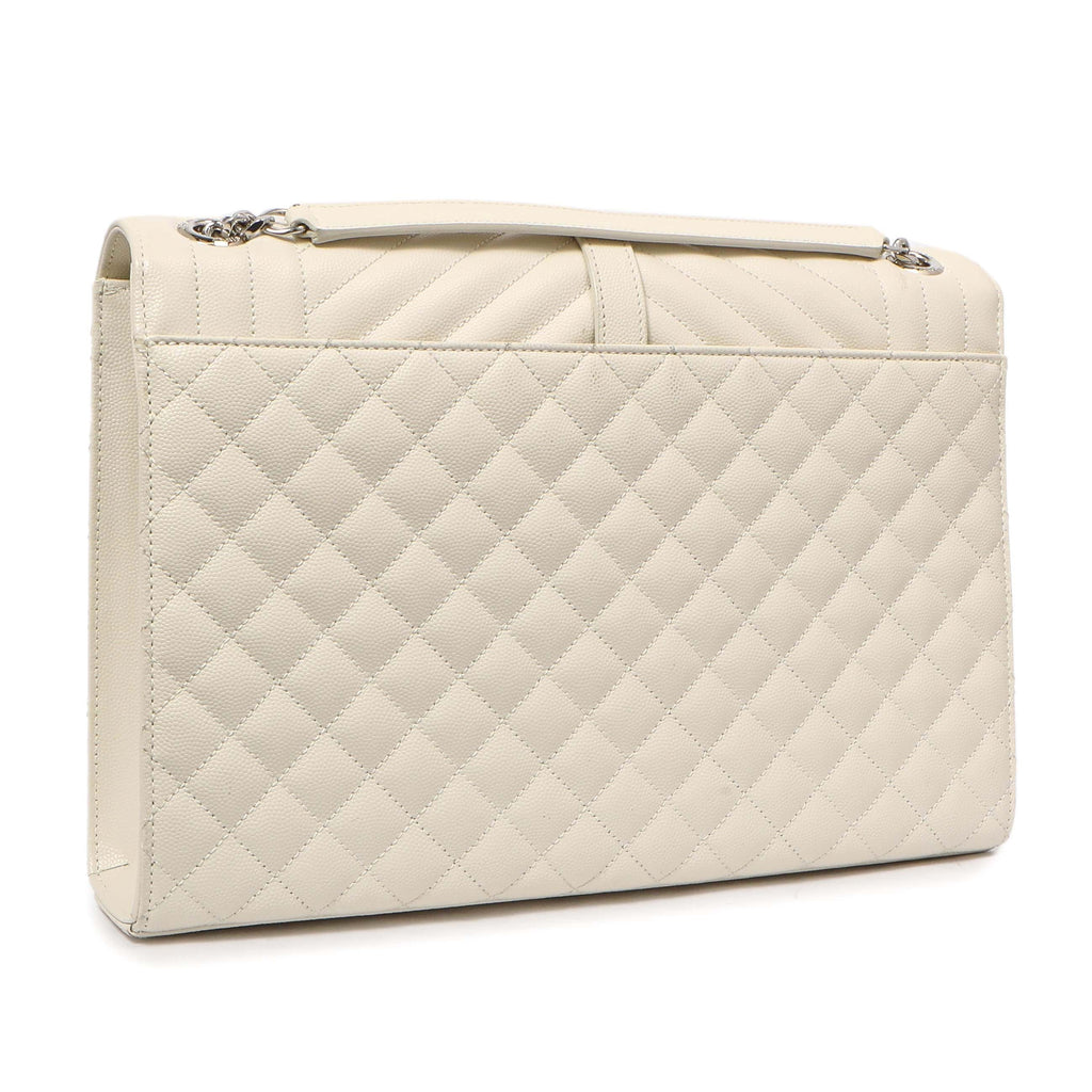 Saint Laurent White Grain De Poudre Matelasse Chevron Large Triquilt Monogram Satchel