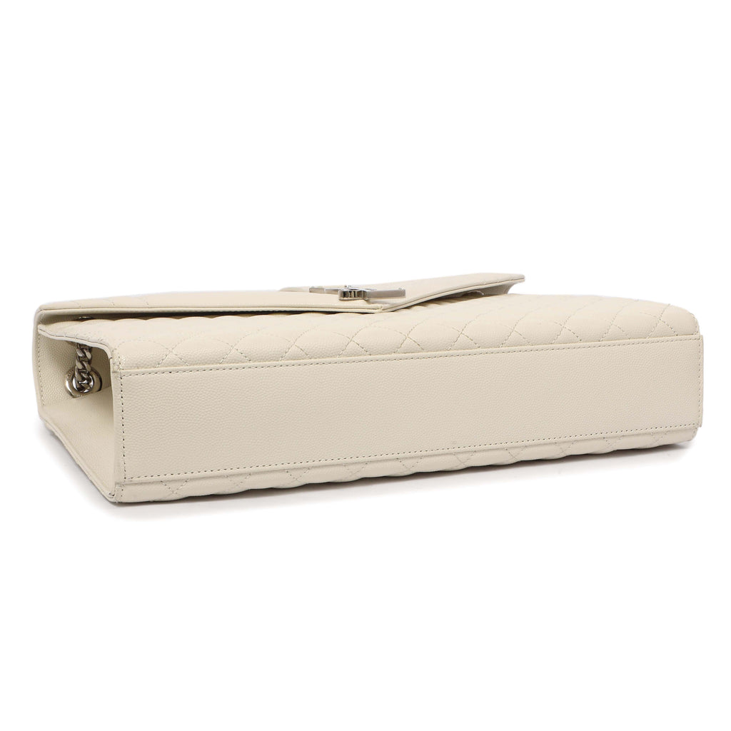 Saint Laurent White Grain De Poudre Matelasse Chevron Large Triquilt Monogram Satchel