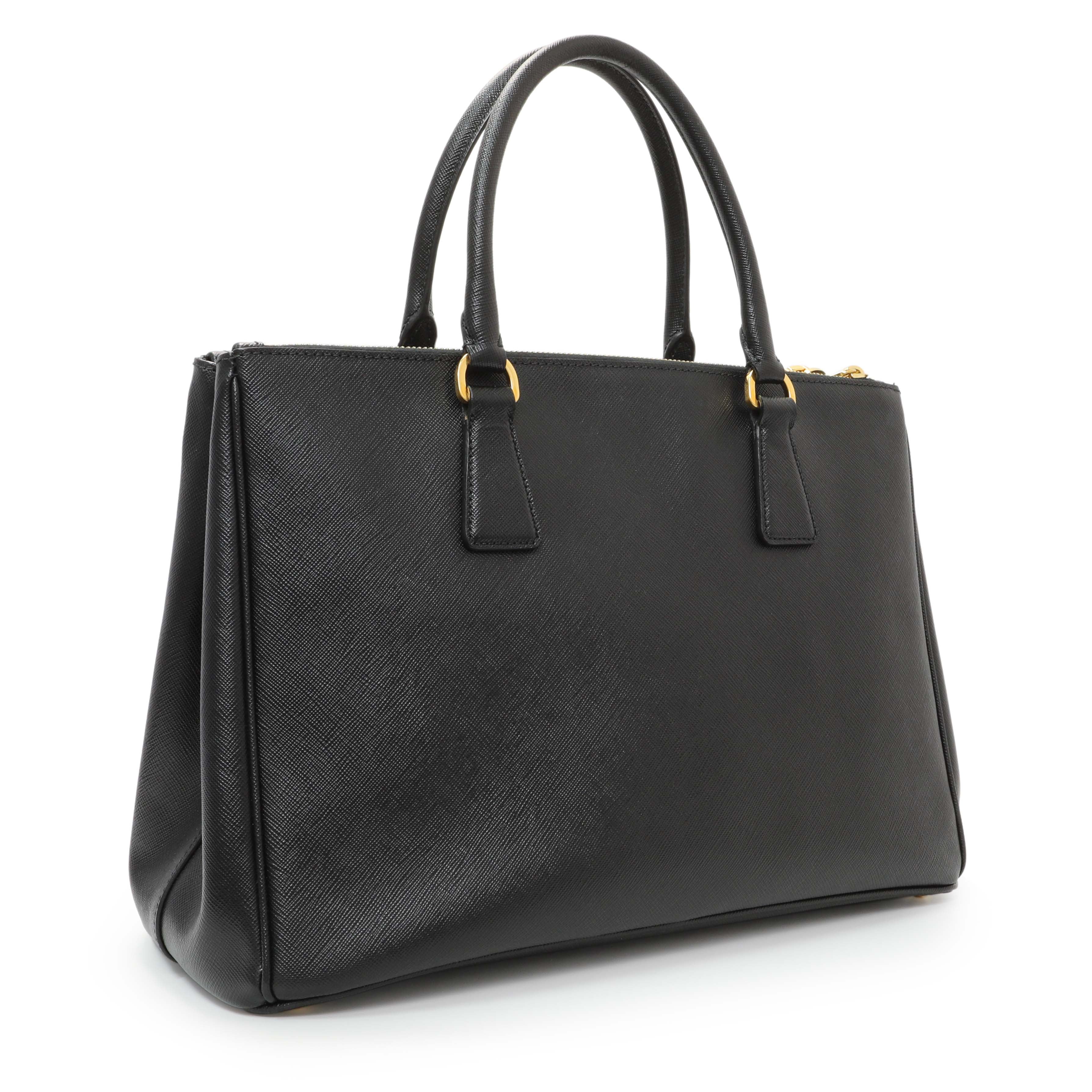 Prada Black Saffiano Medium Galleria Double Zip Tote