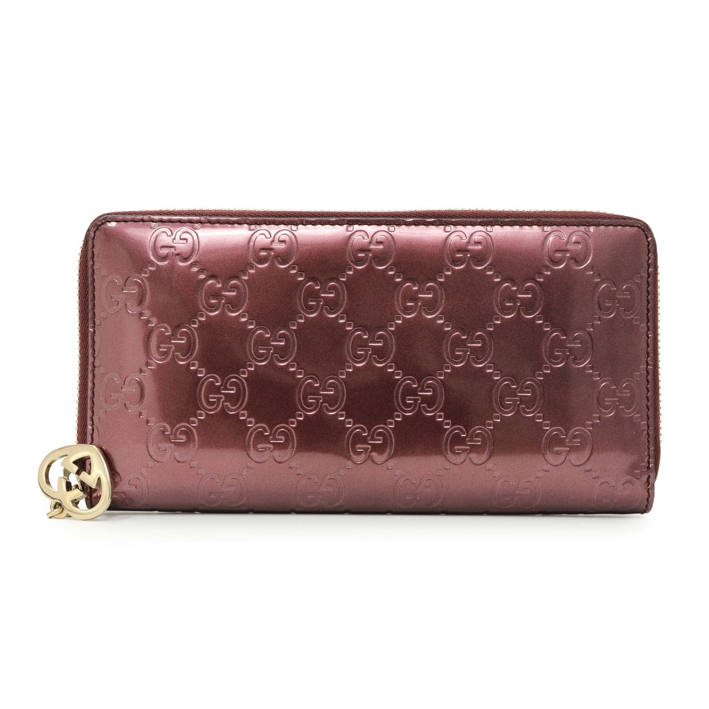 Gucci Purple Shine Guccissima Zip Around Wallet