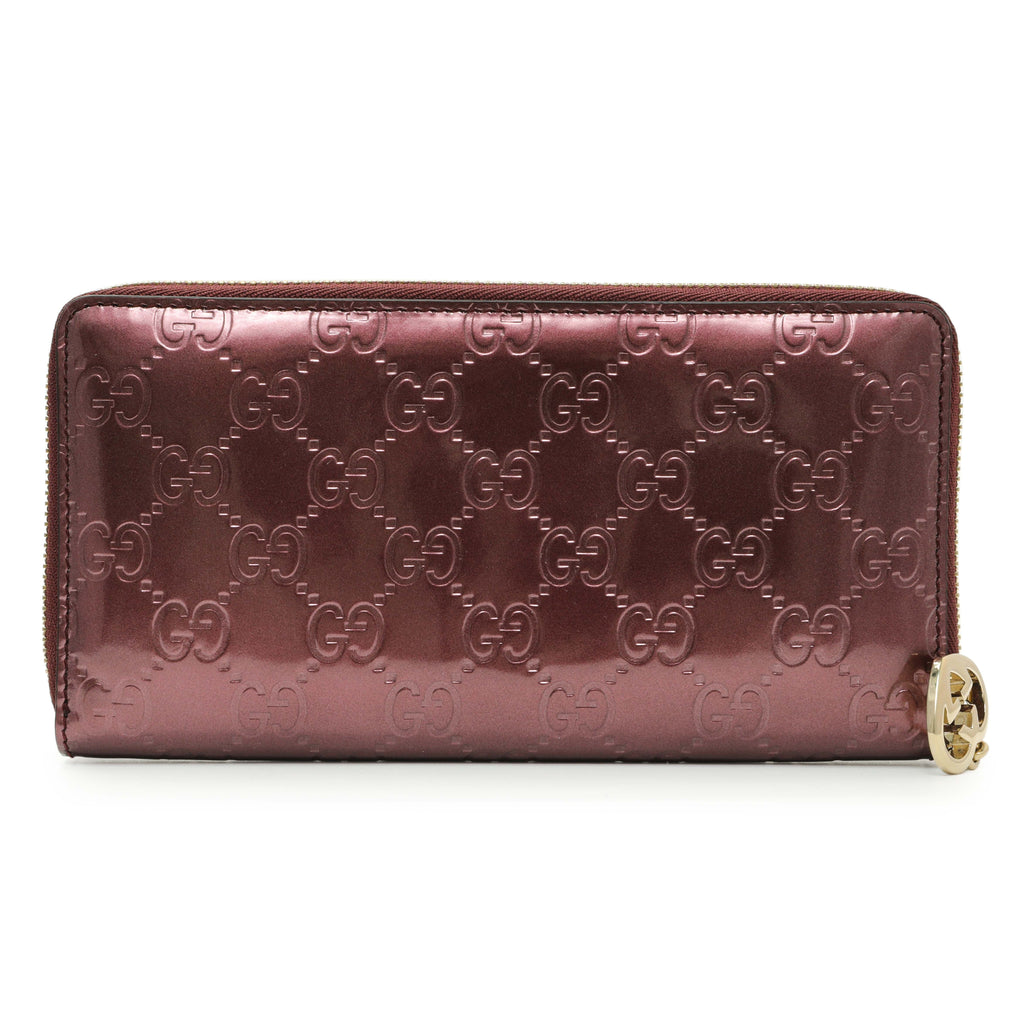 Gucci Purple Shine Guccissima Zip Around Wallet