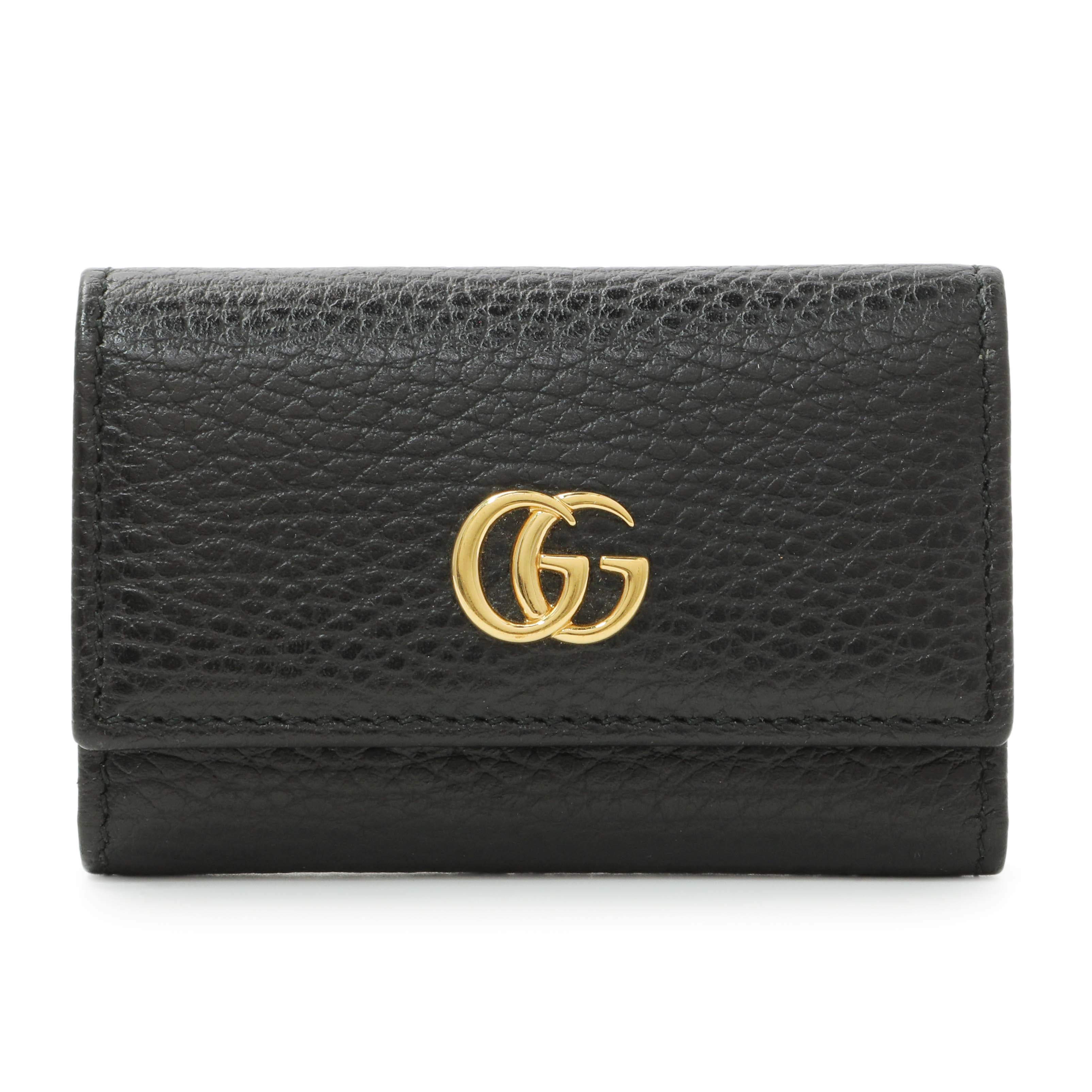 Gucci Black Pebbled Calfskin GG Marmont 6 Key Holder