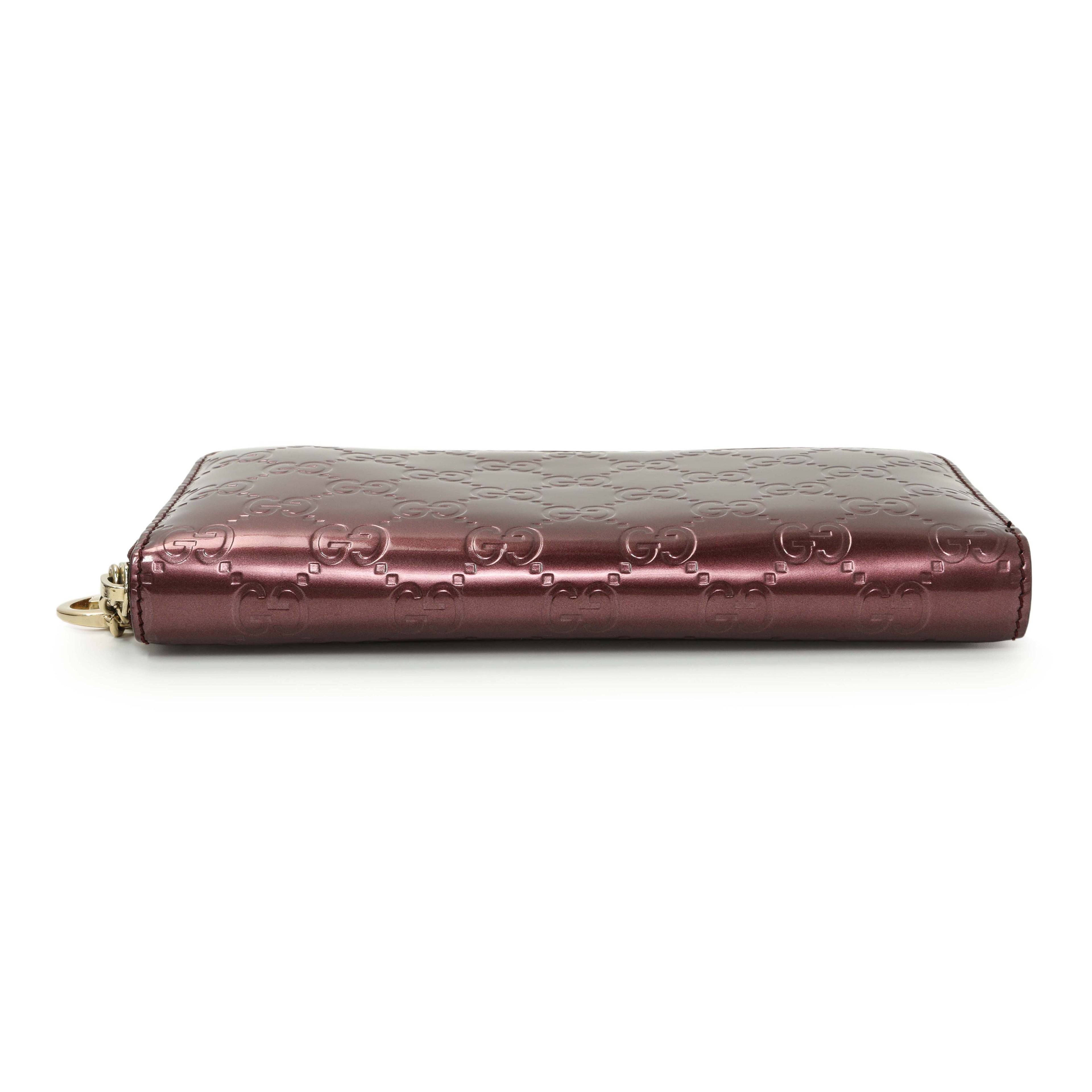 Gucci Purple Shine Guccissima Zip Around Wallet