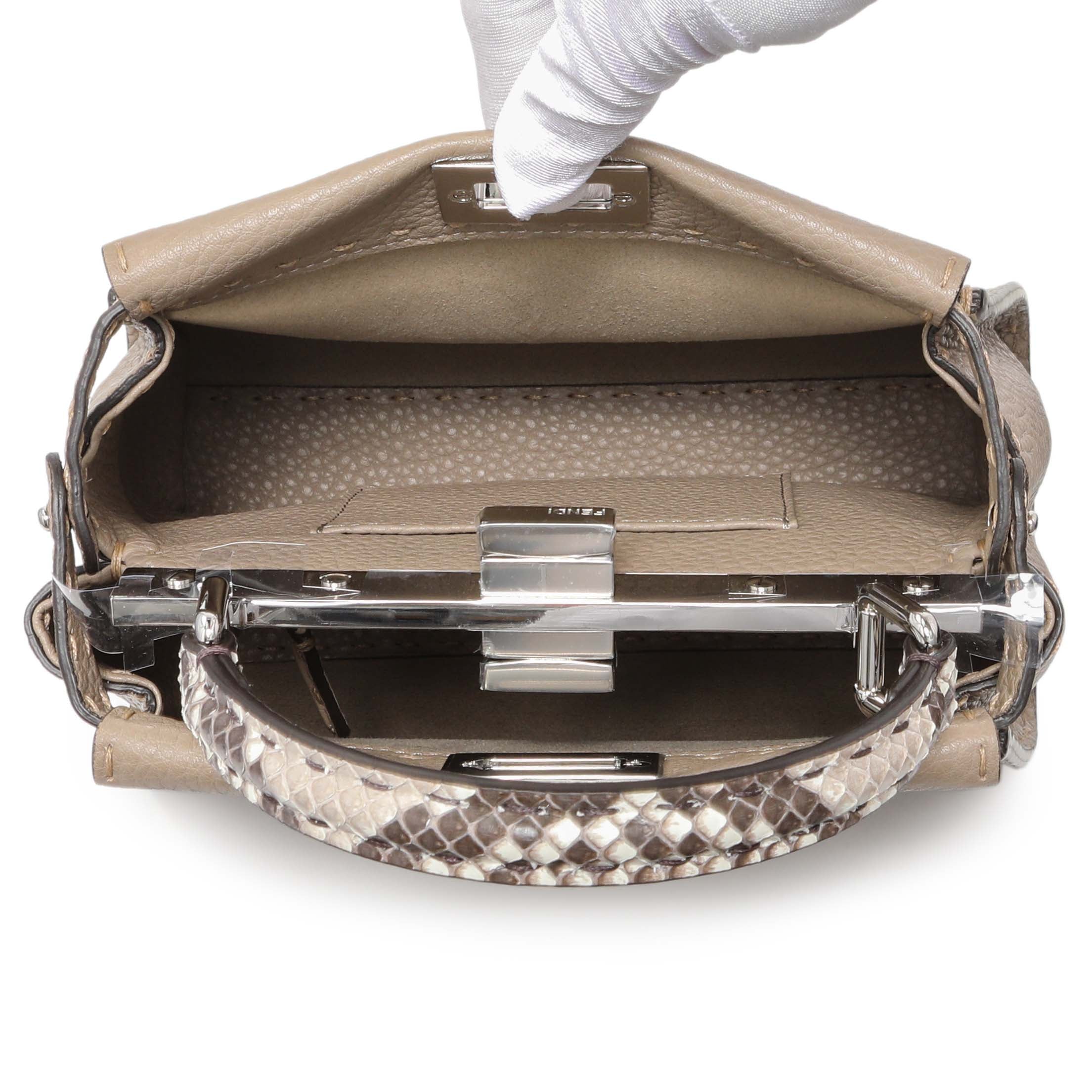 Fendi Cuoio Romano Snakeskin Selleria Mini Peekaboo Iconic Satchel