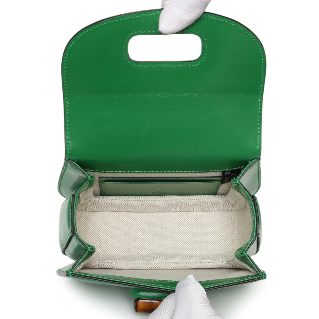 Gucci Green Calfskin Mini Bamboo 1947 Top Handle Bag