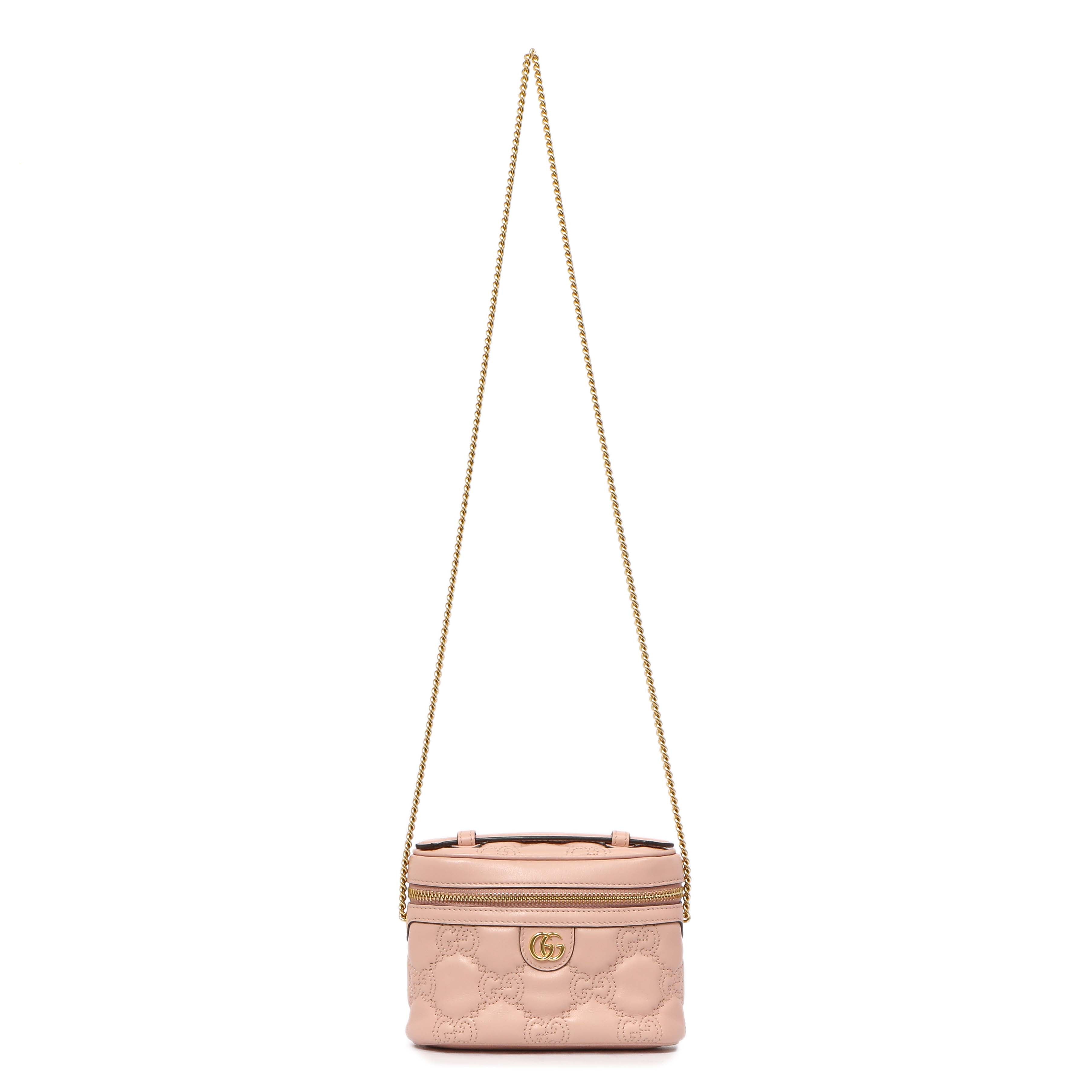 Gucci Pink Calfskin GG Matelasse Top Handle Mini Bag