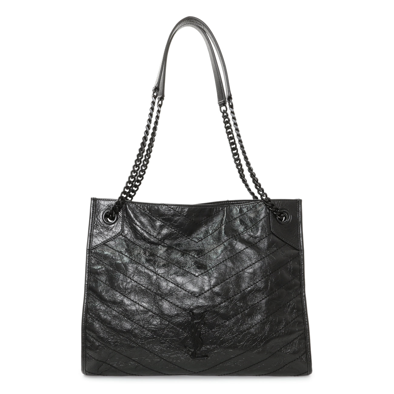 Saint Laurent Black Crinkled Calfskin Matelasse Monogram Medium Niki Shopper