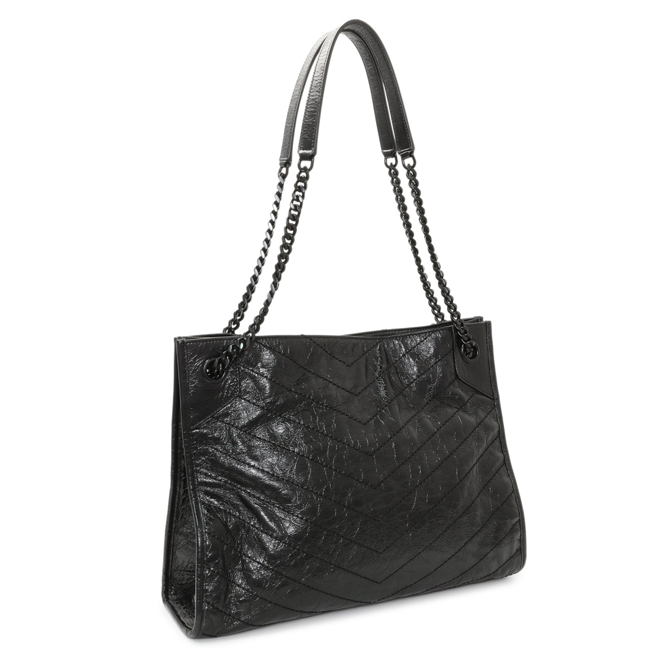 Saint Laurent Black Crinkled Calfskin Matelasse Monogram Medium Niki Shopper