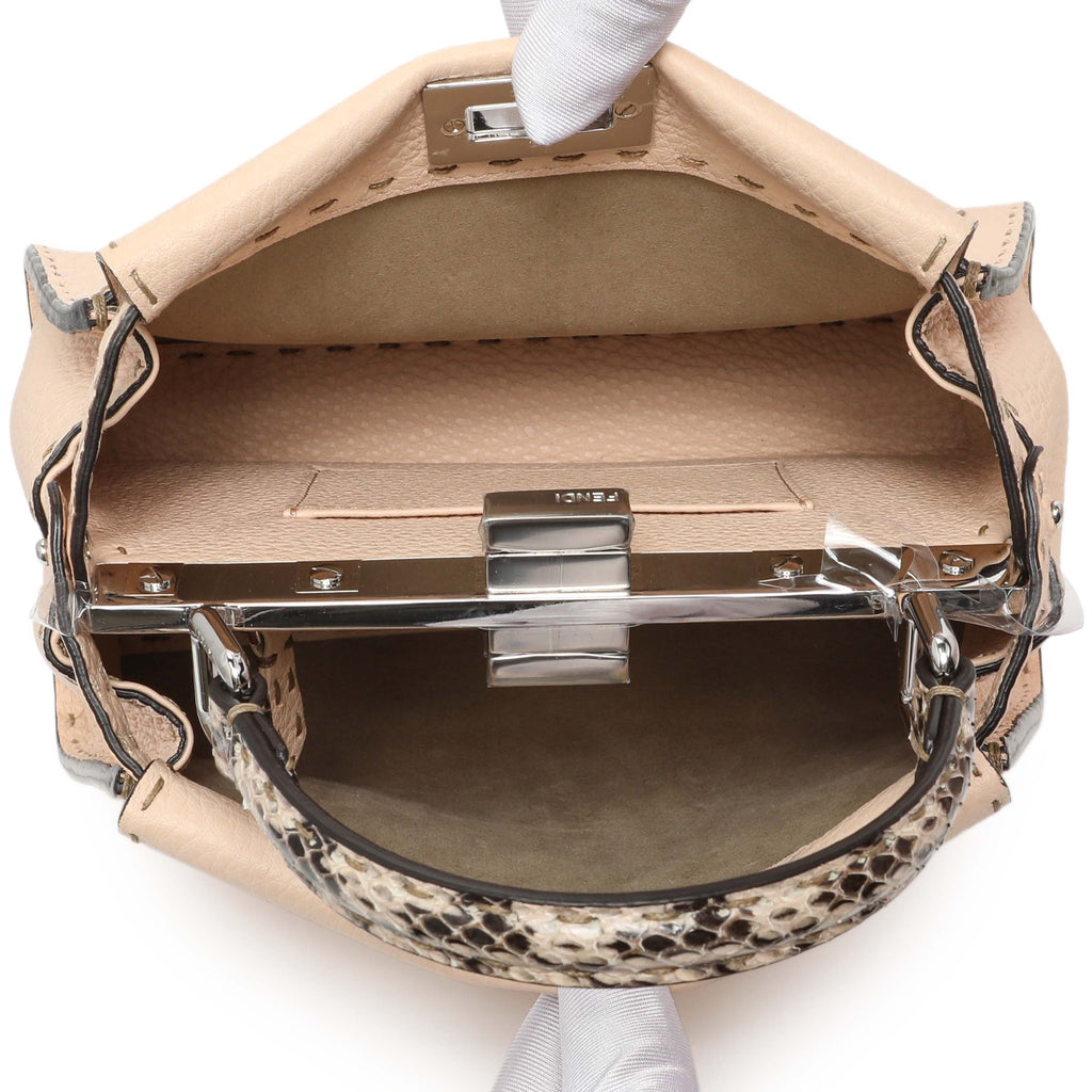 Fendi Plaster Cuoio Romano Snakeskin Selleria Mini Peekaboo Iconic Satchel